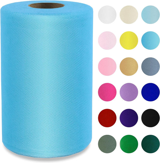 Turquoise Tulle Fabric Roll 6”by 100 Yards (300 ft) Soft Tulle Spool for DIY Crafting Favor Supplies, Tutus, Wedding, Party Decorations, Gift Wrapping