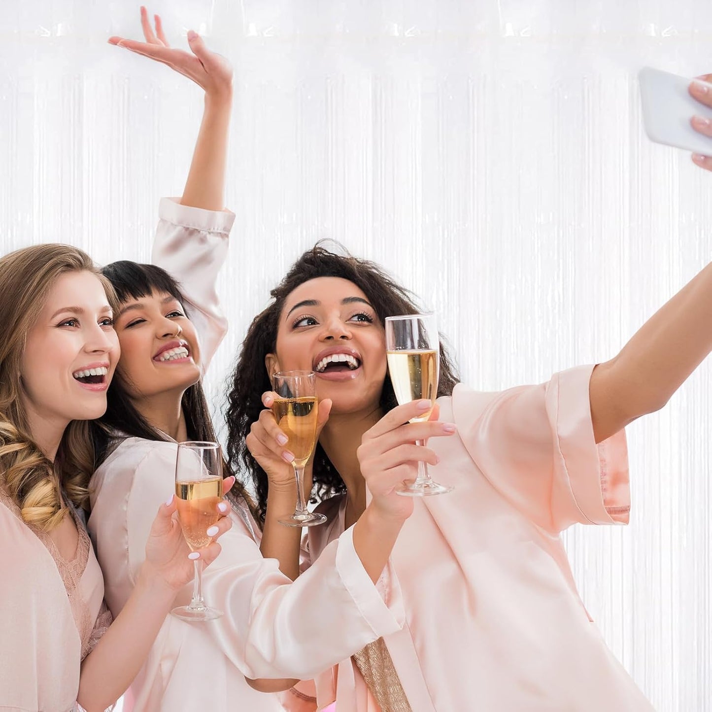 30 Pack White Foil Fringe Curtain Backdrop, 3.3x8.2 Feet Metallic Tinsel Streamer Curtains Photo Booth Props for Wedding/Anniversary/Bridal Shower/Christmas/New Year/Valentine's Day Party Decorations