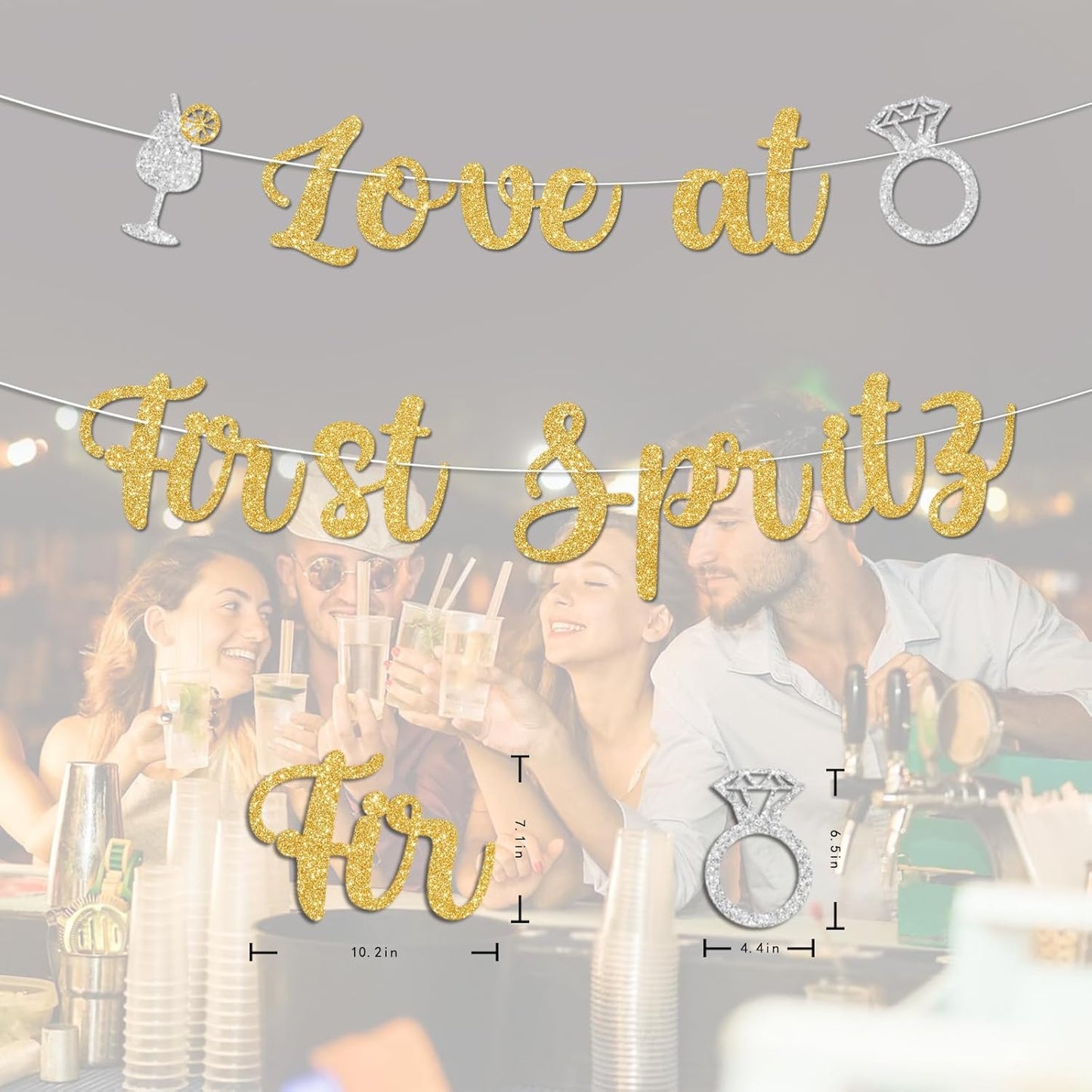 Love At First Spritz Wedding Banner - Bridal Shower Decorations, No Diy, Glitter Just Engaged Spritz Party Banners for Wedding/Engagement/Bachelorette Party Decorations Supplies, Gold.