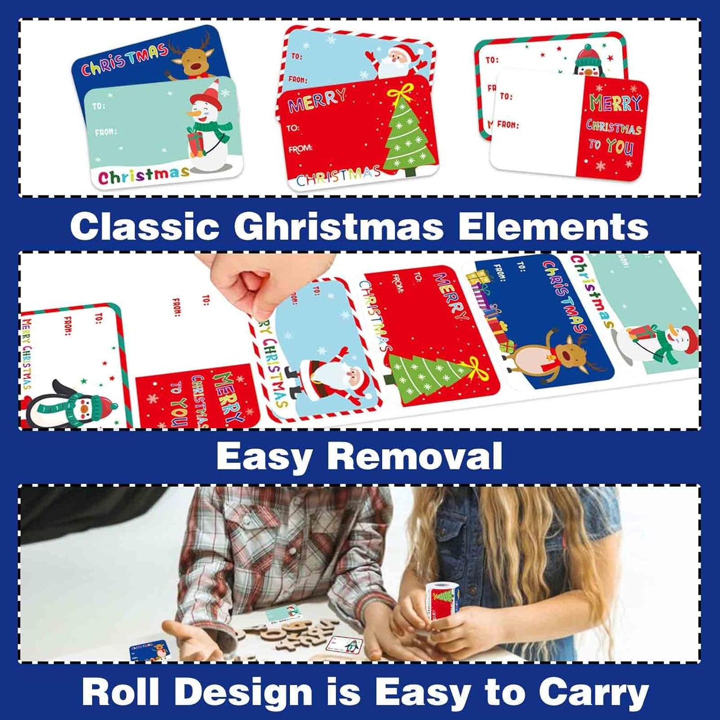 300PCS Christmas Gift Tags Stickers, Self-Adhesive Christmas Name Tags for Gifts Wrappings Christmas Gift Labels Stickers for Presents Boxes Bags Envelopes Holiday Decoration