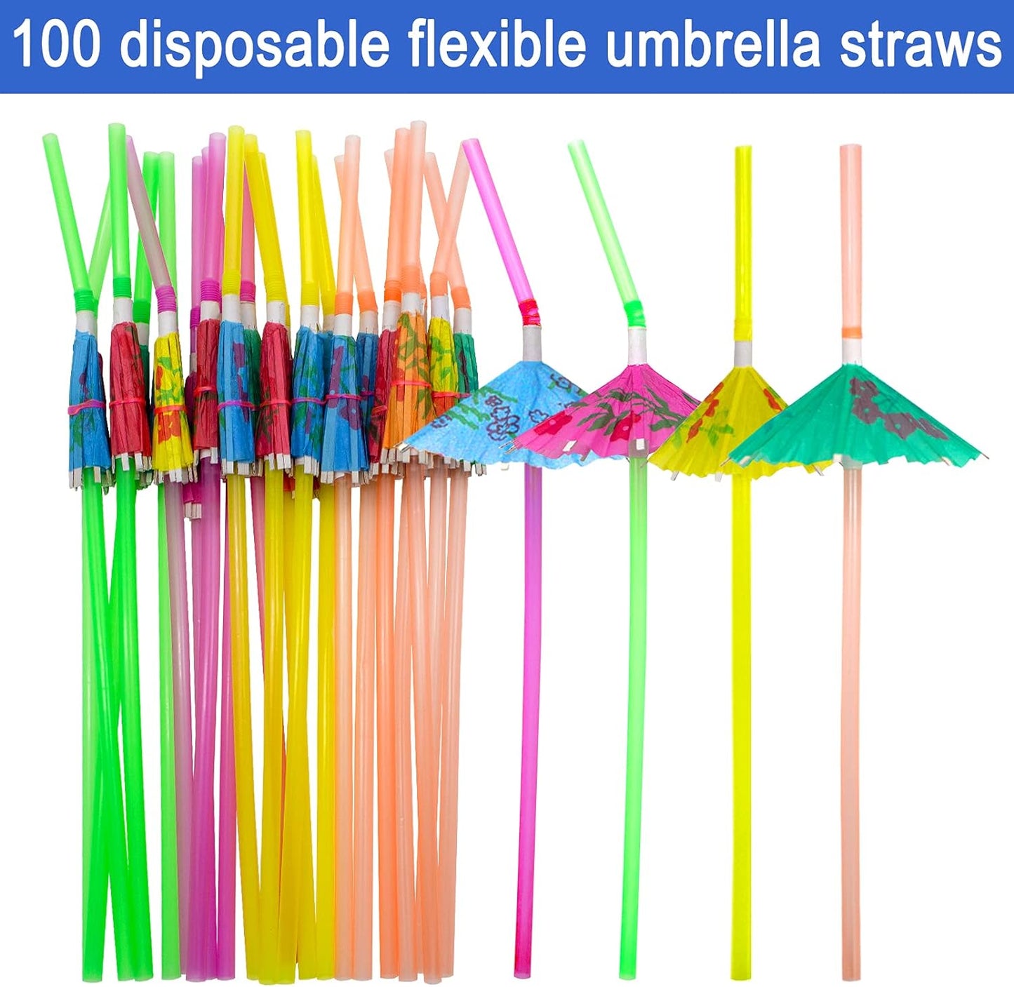 BLUE TOP 100pcs Umbrella Drink Straws 9.45 Inch Assorted Colors, Fancy Mini Paper Umbrella Drink for Cocktail,Milkshake,Juice,Great for Valentine's Day Beach Party,Hawaiian Party,Luau Party,Bar