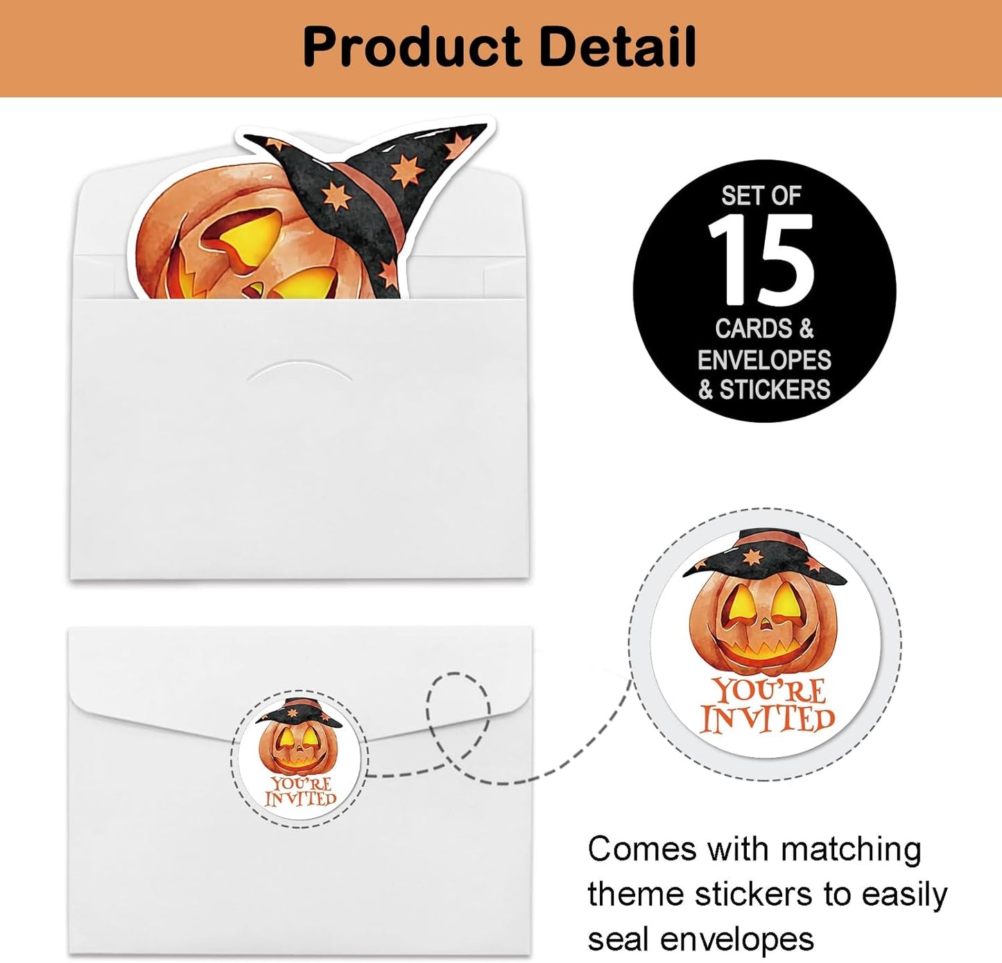 REWIDPARTY 15 Sets Halloween Invitations with Envelopes Stickers, Pumpkin Shaped Fill-in Invitation Cards, Birthday Baby Shower Party Invites, Funny Halloween Thanksgiving Party Supplies Decoration