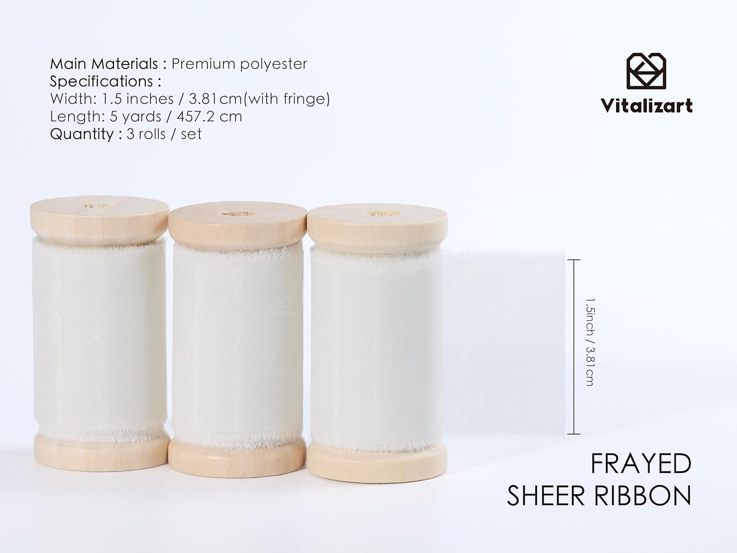 Vitalizart White Organza Ribbon Frayed Sheer Organza 1.5" Silk Like Ribbons for Gift Wrapping Craft Flower Bouquet Wedding Invitations Mesh Fabric Off White Ivory 15 Yards