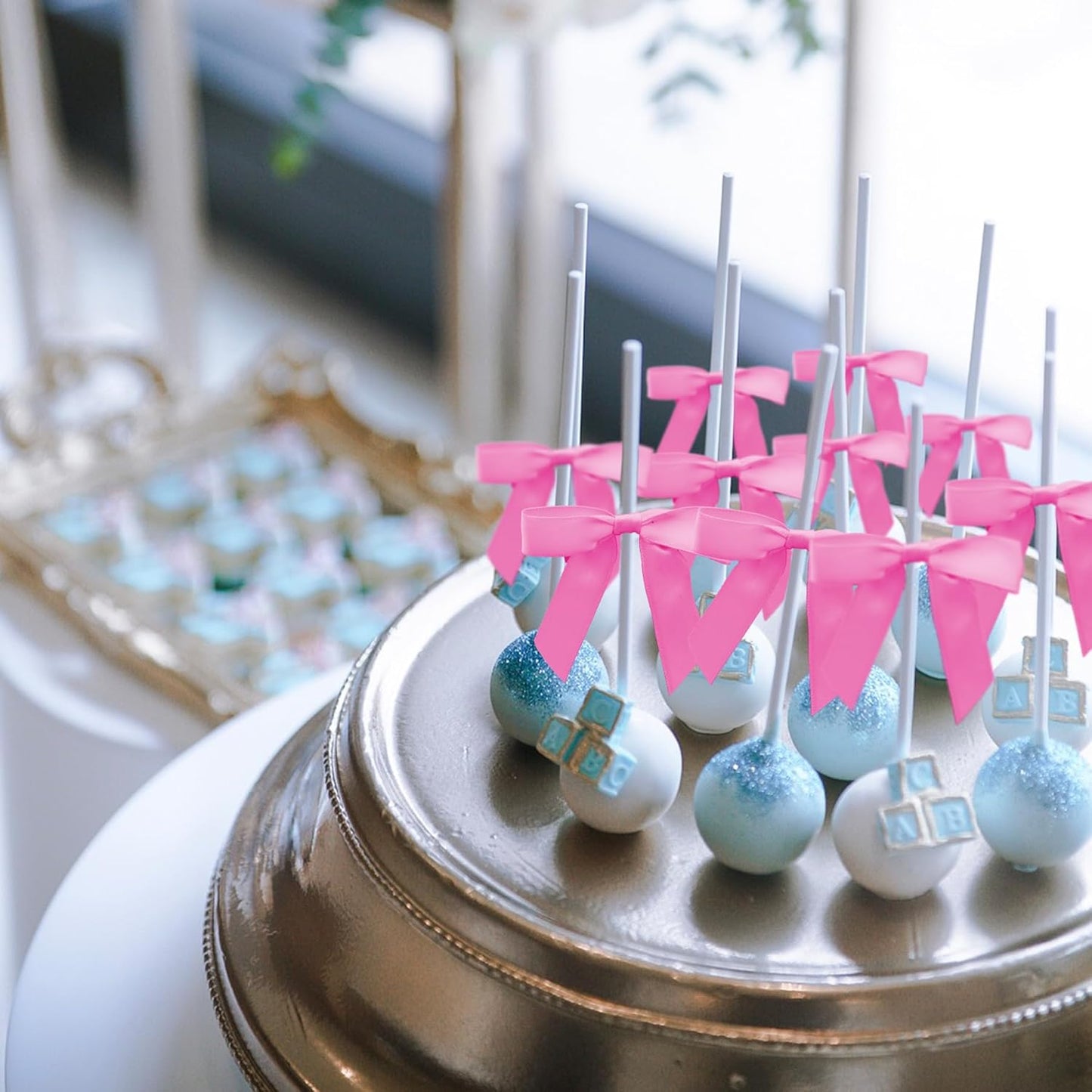 50Pcs Rose Red Twist Tie Bows for Gift Wrapping 2.5" Satin Ribbon Bow for Treat Bags Cake Balloons Birthday Party Favors Wedding Decorations