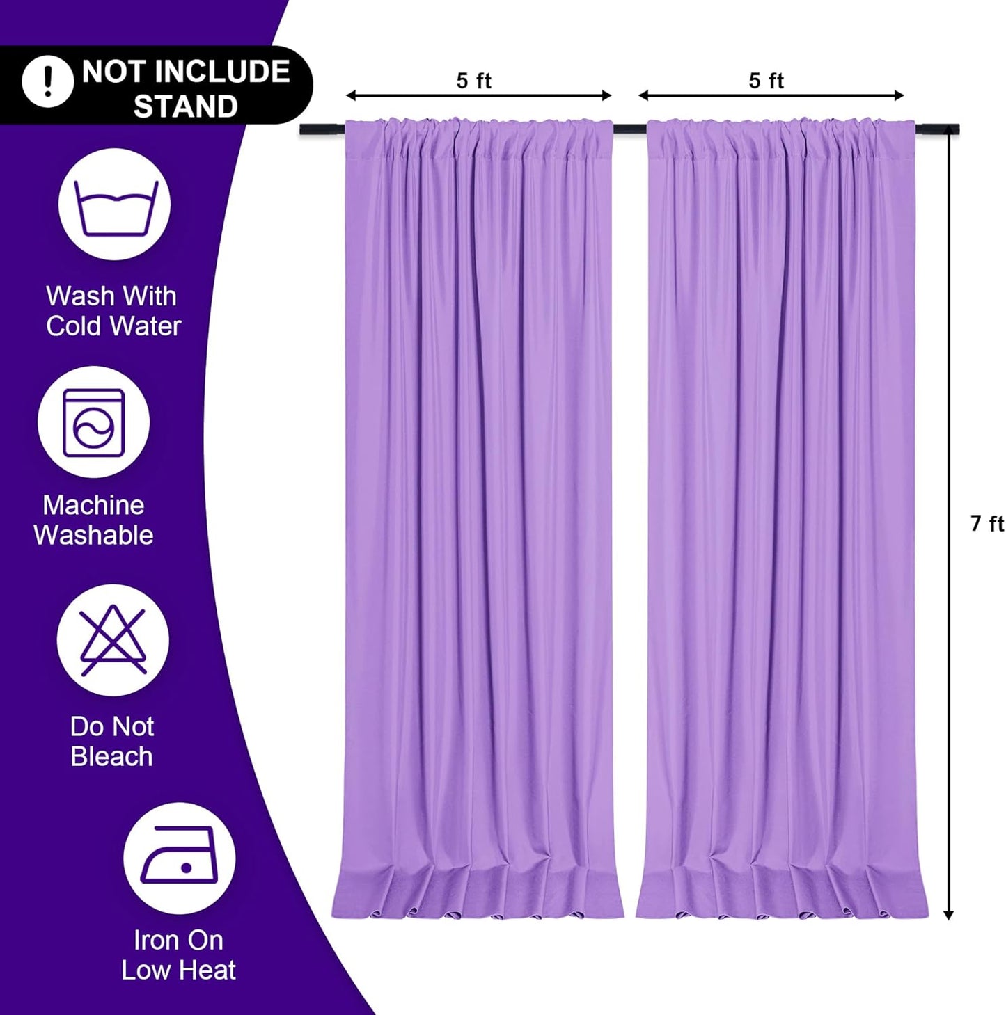 DWCN 10x7 FT Backdrop Curtains for Parties, Photography Backdrop Drapes with Rod Pockets for Wedding Decorations Stage Birthday Family Gatherings, 2 Panels 5ft x 7ft, Lavender