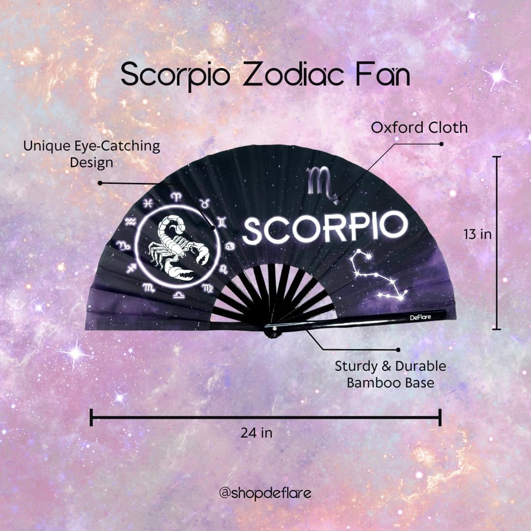 DeFlare | Cosmic Zodiac Rave Fan | Zodiac Sign Hand Fan | Astrology Rave Fan | Hand Fan | Large Rave Fan | Large Clacking Fan