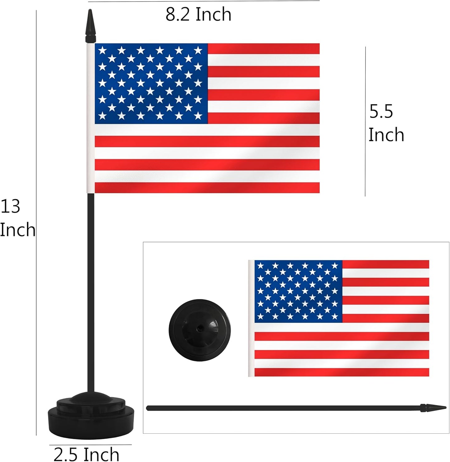 2 Pack USA Desk Flag Set, American Desktop Small Miniature Table Office Flag with 12" Black Pole and Black Base, Offices, Classroom, Home, Festival Decoration (USA)