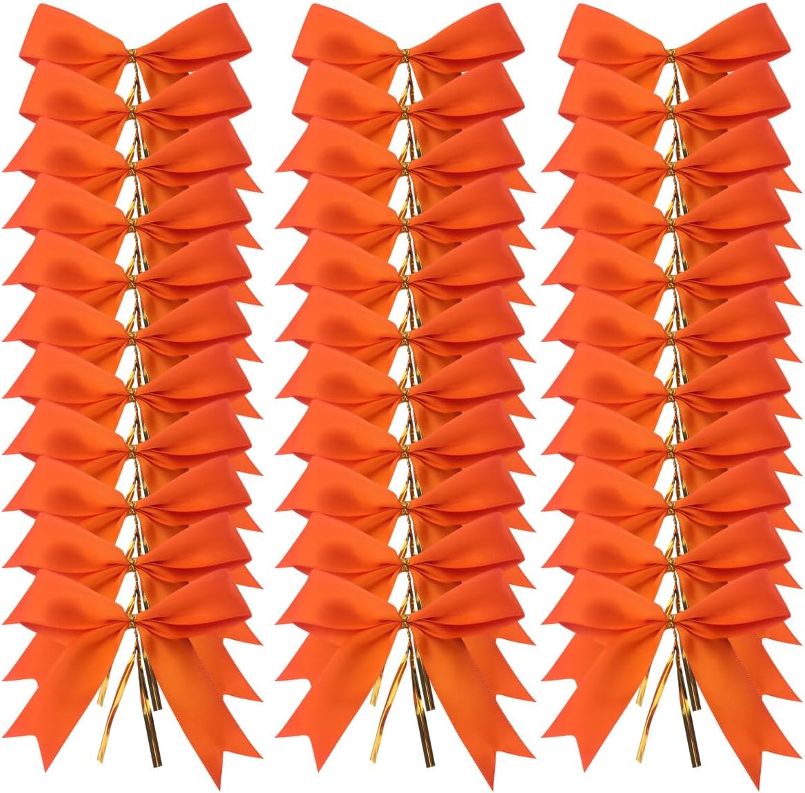 50pcs 3-1/2" Orange Twist Ties Satin Bows in Pumpkin Color Twist Tie Bows for Thanks Giving Halloween Wrapping Fish Tail Cutting(Orange)