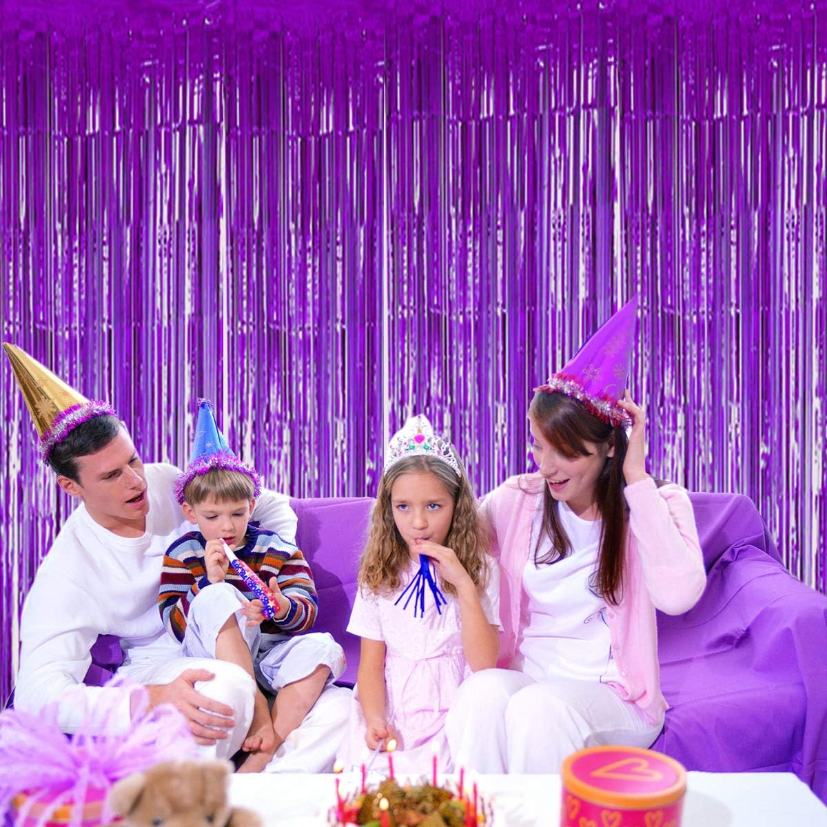 BTSD-home Purple Foil Fringe Curtain, Metallic Photo Booth Backdrop Tinsel Door Curtains for Wedding Birthday Bridal Shower Baby Shower Bachelorette Christmas Party Decorations(4 Pack, 8ft x 3ft)