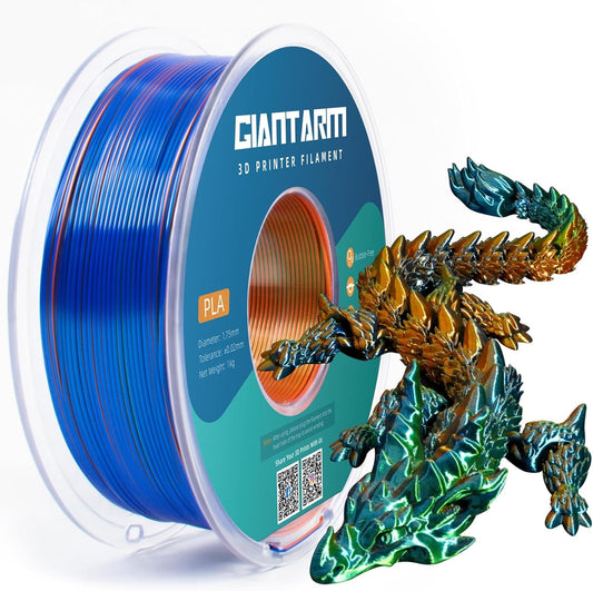 GIANTARM Tri-Colors Silk Pla Filament, 3D Printer Filament 1.75mm +/-0.02mm, 1Kg (2.2lbs) Spool, Vacuum Packaging (Orange+Blue+Green)