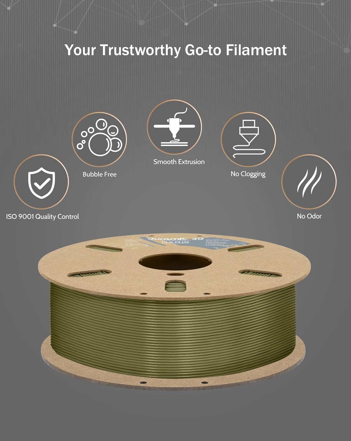 DURAMIC 3D PLA+ Filament 1.75mm 1Kg Army Green, PLA Plus Filament 1Kg Spool(2.2lbs) Tougher and Stronger, Dimensional Accuracy Probability +/- 0.02mm