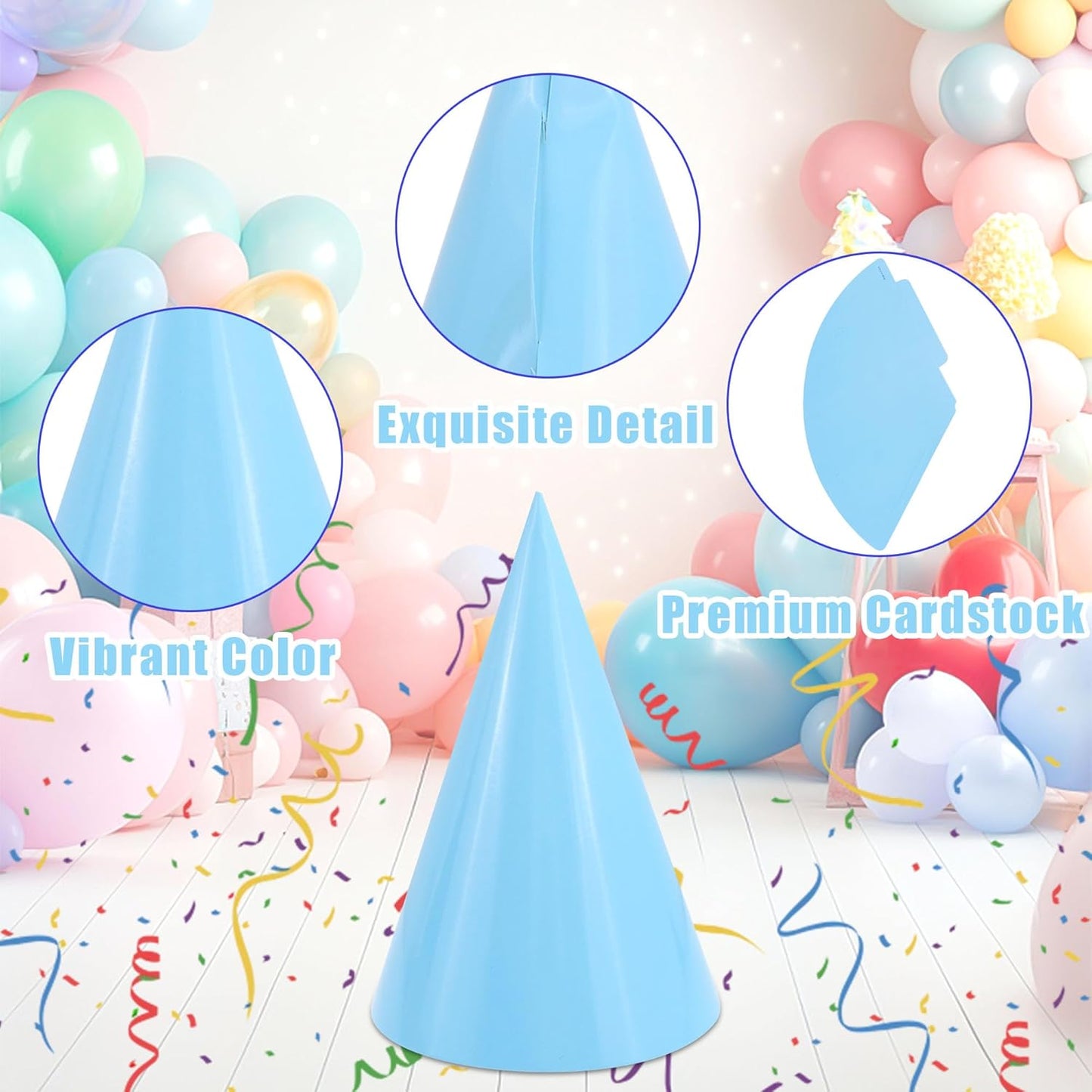 CANREVEL Party Hats for Kids and Adults, Birthday Party Headwear Supplies, Cone Hats Bulk for Girls Boy Women Men