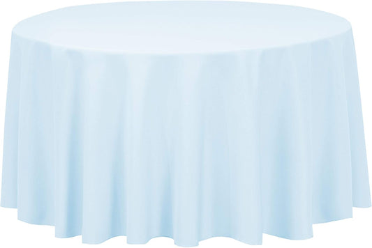 LTC LINENS Baby Blue Tablecloth 120 in Round for 60 Inch Circular Table - Washable, Wrinkle Resistant Polyester Fabric Cloth for Baby Shower, Wedding