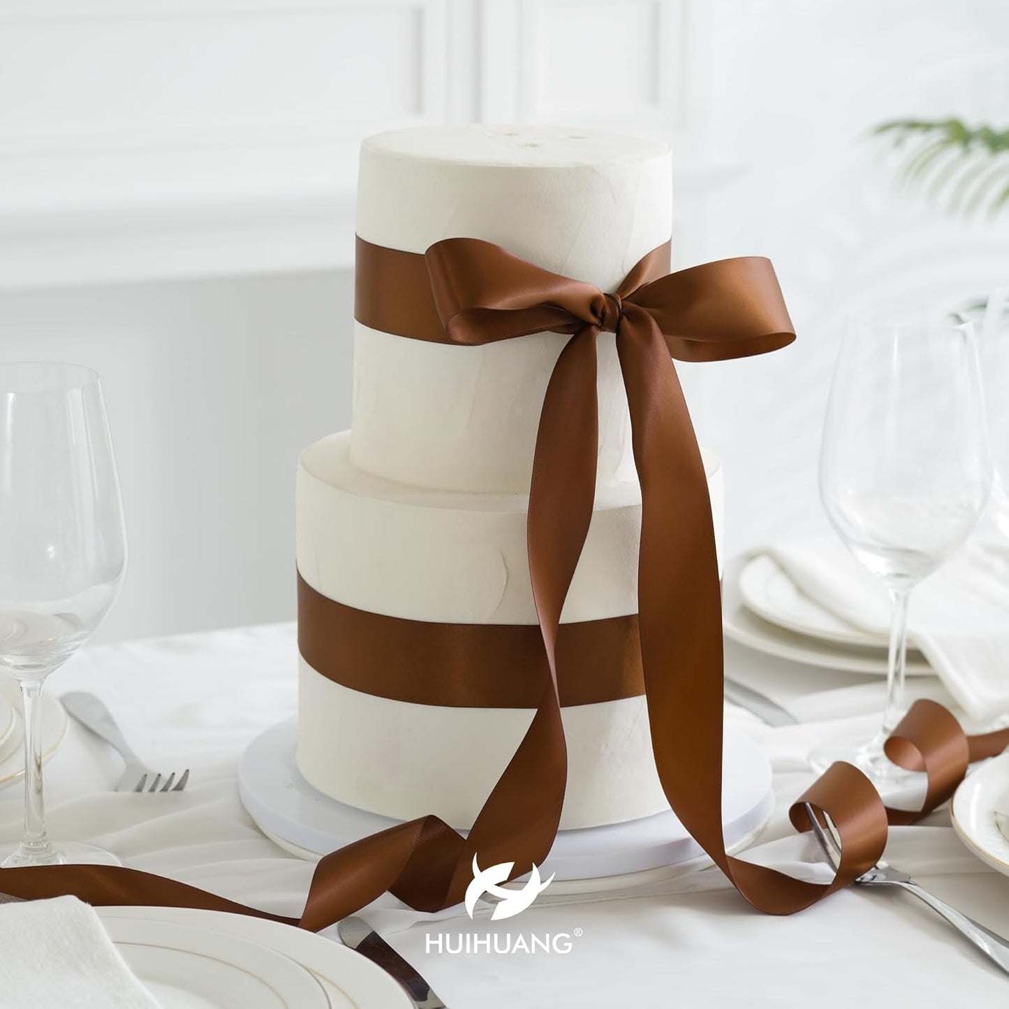 HUIHUANG Brown Satin Ribbon 1-1/2 inch x 50 Yards Dark Brown Double-Faced Satin Ribbon for Gift Wrapping, DIY Crafts, Holiday Decor, Christmas Wedding Party Decor, Bows, Flower Bouquet