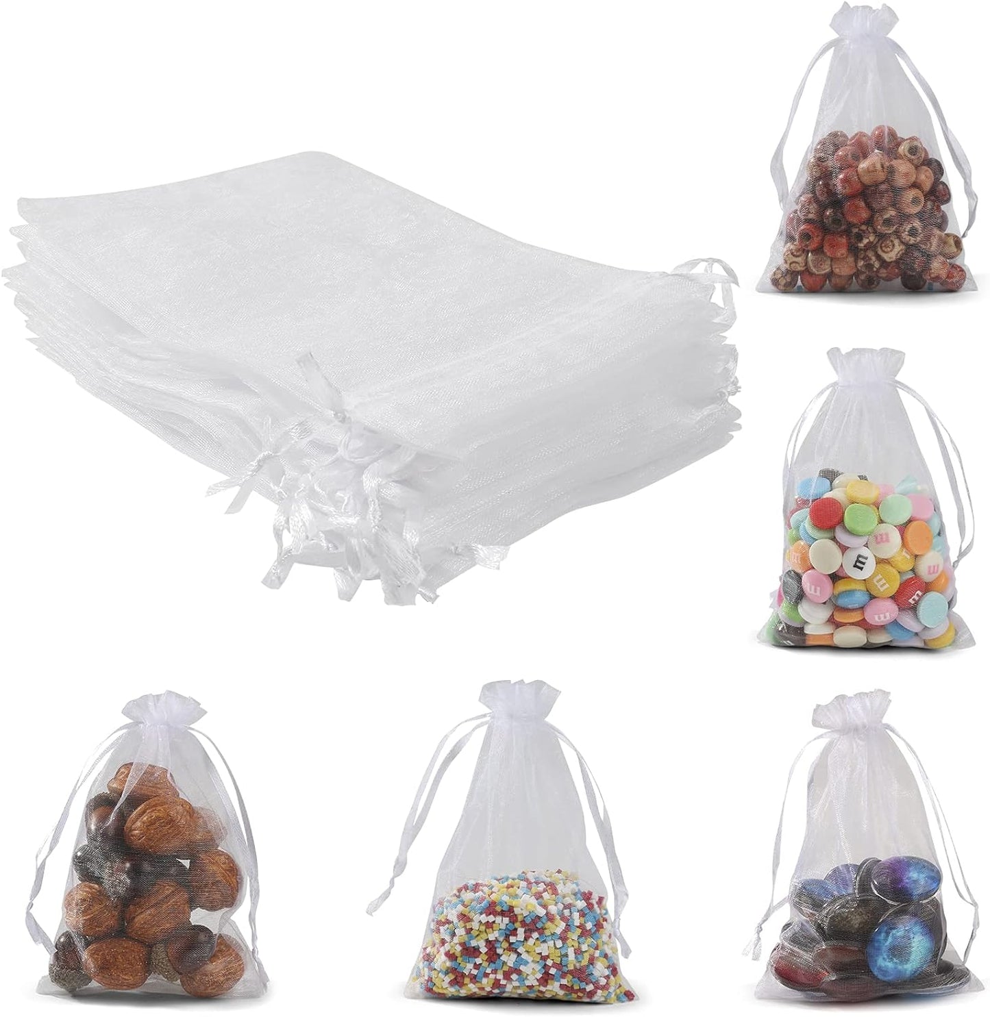 ANZNKU 50 Pack Organza Bags 4 x 6 inch Small Bags, Favor Bag, Sheer Mesh Bag, White Gift Pouches with Drawstring, Organza Favor Pouches, Packaging Pouch for Wedding Party Christmas