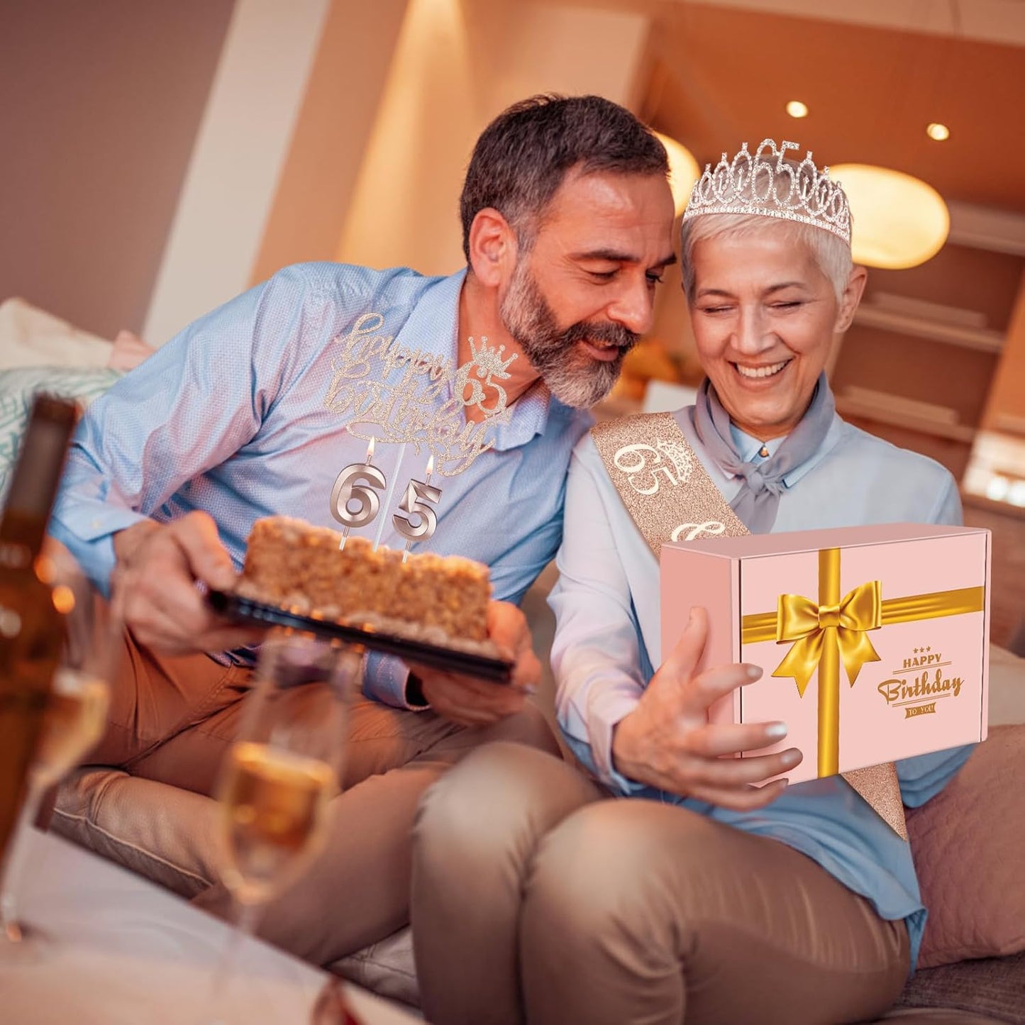 65th Birthday Decorations for Women, Including Sash, Crown/Tiara, Candles, Cake Topper, 65th Birthday Gifts for Women