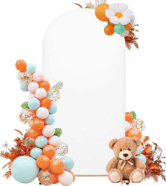 Wedding Arch Spandex Backdrop Cover 7.2FT Stretchy for Wedding, Birthday Party Decoration, Baby Shower, Banquet (White, Cover Only)