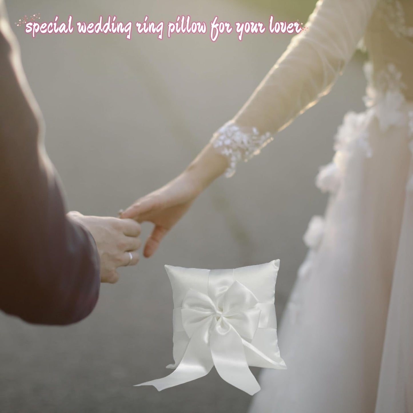 Ivory Ring Bearer Pillow, Satin Finish Bowknot Ring Pillow