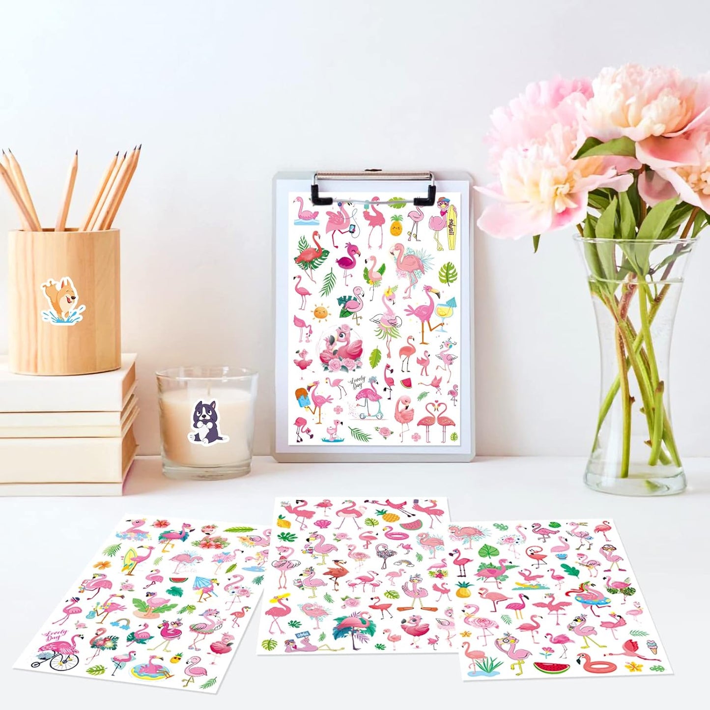 Flamingo Tropical Bird Stickers 840 Count Tropical Pink Bird Animal Stickers for Jungle Safari Animal Birthday Invitations Envelopes Summer Party Goodie Gifts Bags Decor Class Rewards