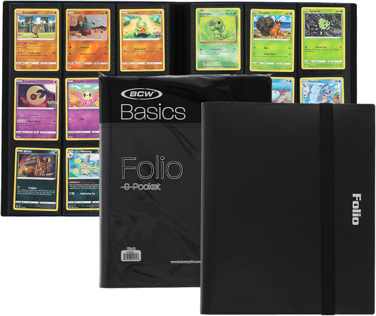 BCW Basics Folio 9-Pocket Card Album - Black | Archival Safe, Side-Loading Binder | Premium Storage Solution for Trading Cards, Sports Cards, and More | 360-Card Capacity