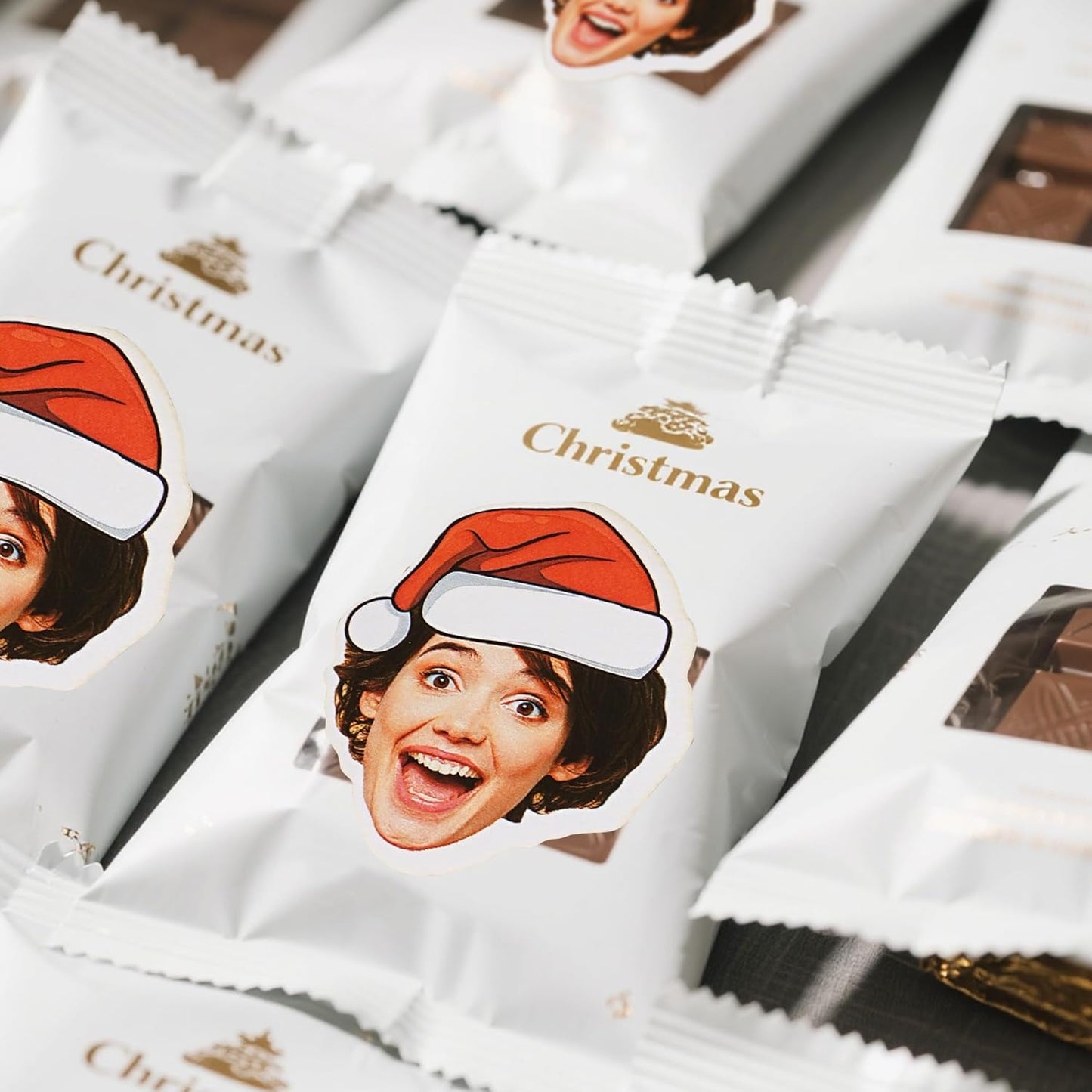 callie Personalized Christmas Stickers with Photo Face, Custom Waterproof Glitter Xmas Labels for Crafts Cards Envelope Seal Party Decor, 12pcs