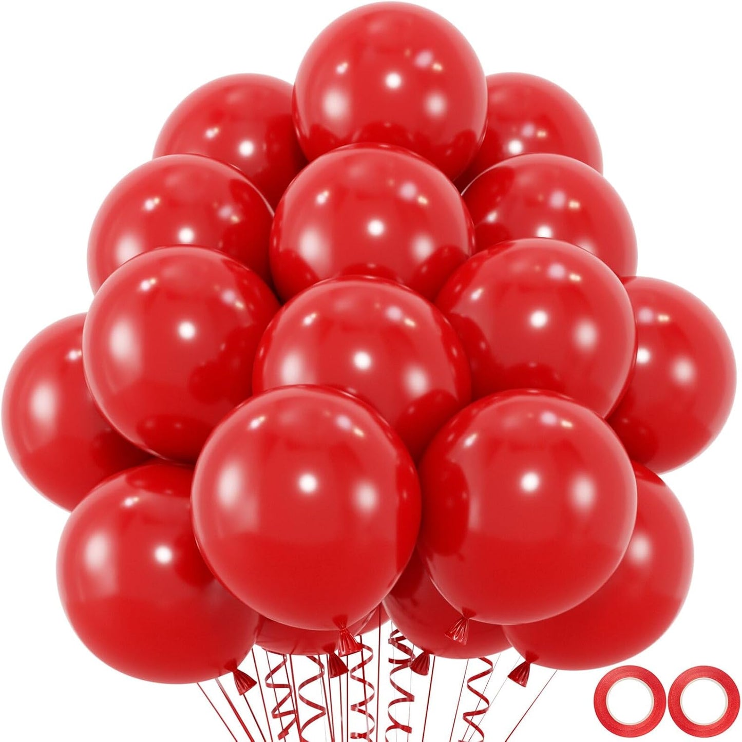 100pcs Red Balloons, Helium Quality 12 inch Red Latex Party Balloon for Birthday, Anniversary, Christmas, Racing Theme & Casino Party Decor (66ft Ribbons)