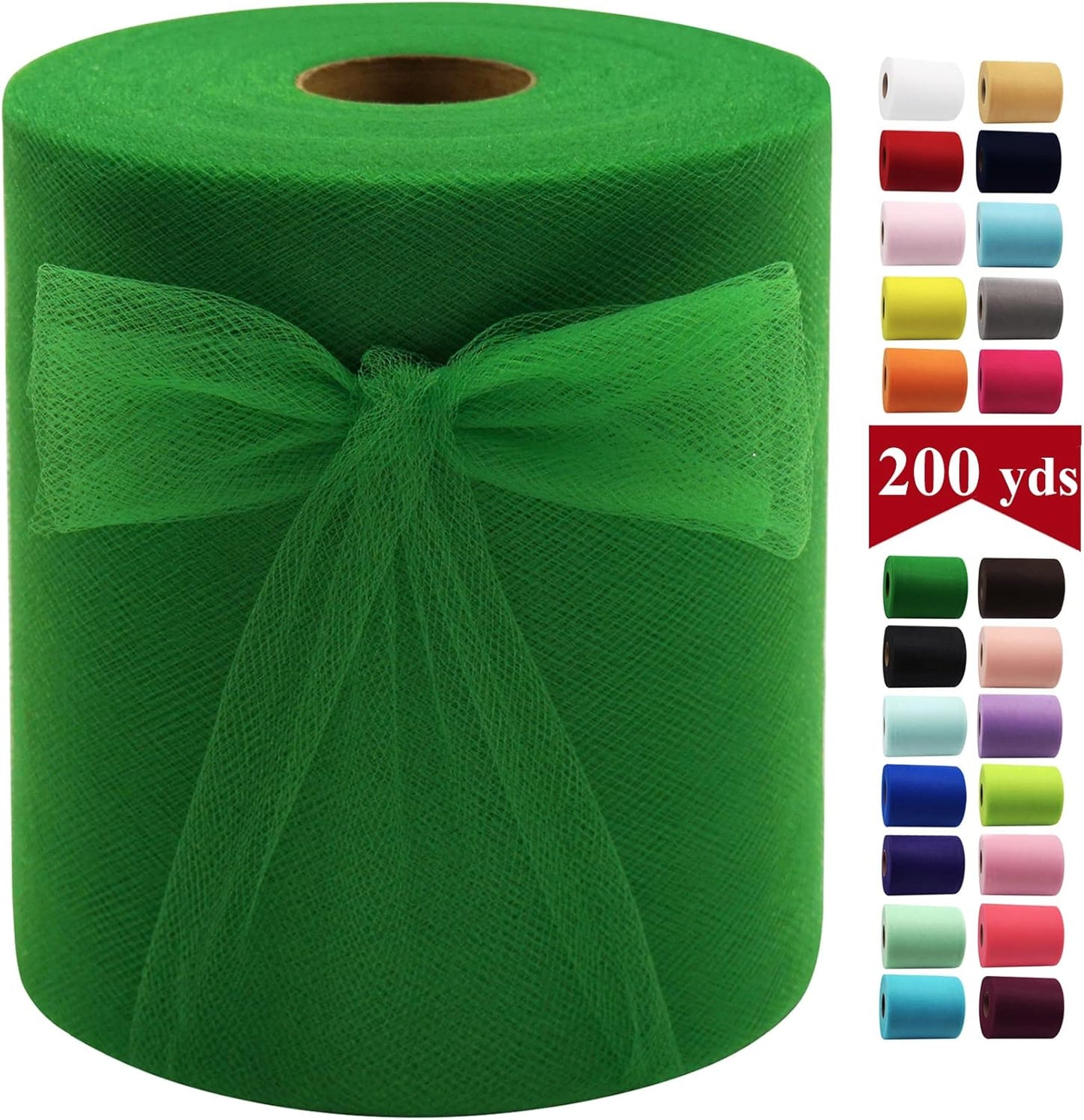 Emerald Green Tulle Fabric Rolls 6 Inch by 200 Yards (600 feet) Fabric Spool Tulle Ribbon for DIY Green Tutu Christmas Gift Wrapping Baby Shower Birthday Party Wedding Decorations Craft Supplies