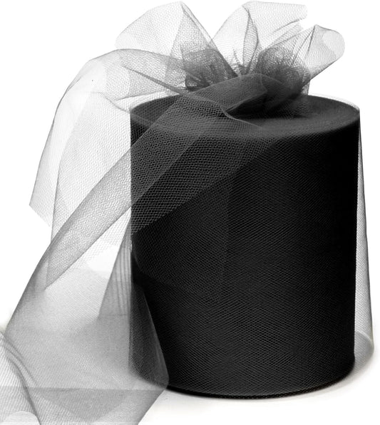 6" x 200 Yards Black Tulle Fabric Rolls, Black Spool Tulle Ribbon for DIY Tutu Skirt Black Wedding Decoration Baby Shower Birthday Party Backdrop Gift Wrapping Bow Craft Supplies