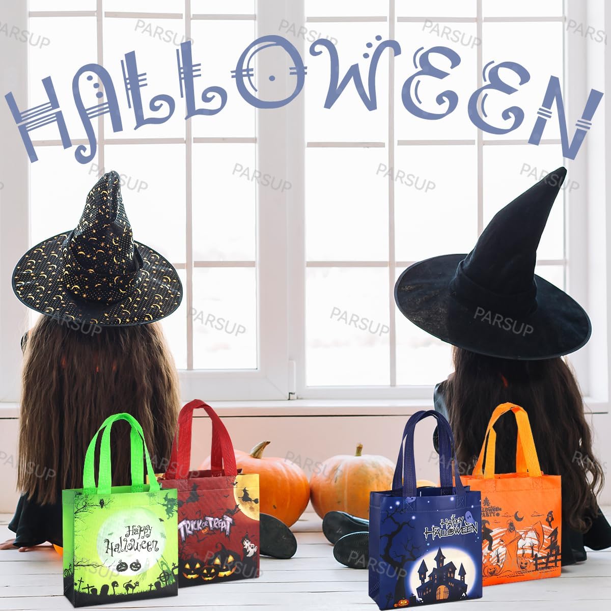 PARSUP 20PCS Halloween Trick or Treat Bags, Non-Woven Large Gift Tote Bags with Handles for Gifts Wrapping, Party Supplies, 7.9 * 7.9 * 3.15inch