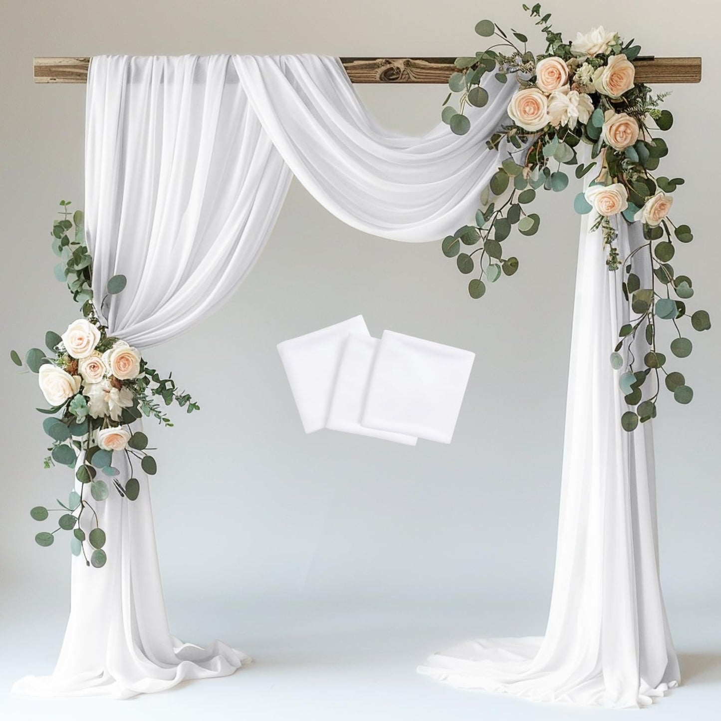 Wokceer Wedding Arch Draping Fabric 3 Panels 28.7" x 20FT White Drapes Sheer Fabric Backdrop Arch Draping Fabrics for Wedding Ceremony Birthday Party Bridal Shower Decoration