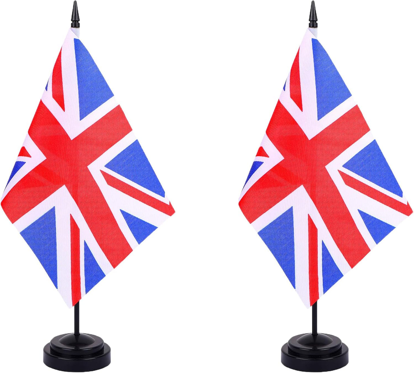 United Kingdom Desk Flag 12" Solid Pole Deluxe Set UK Flags Banner Mini Small Britisher Office Table Flags with Black Stand Base Desktop Decorations(2Pack)