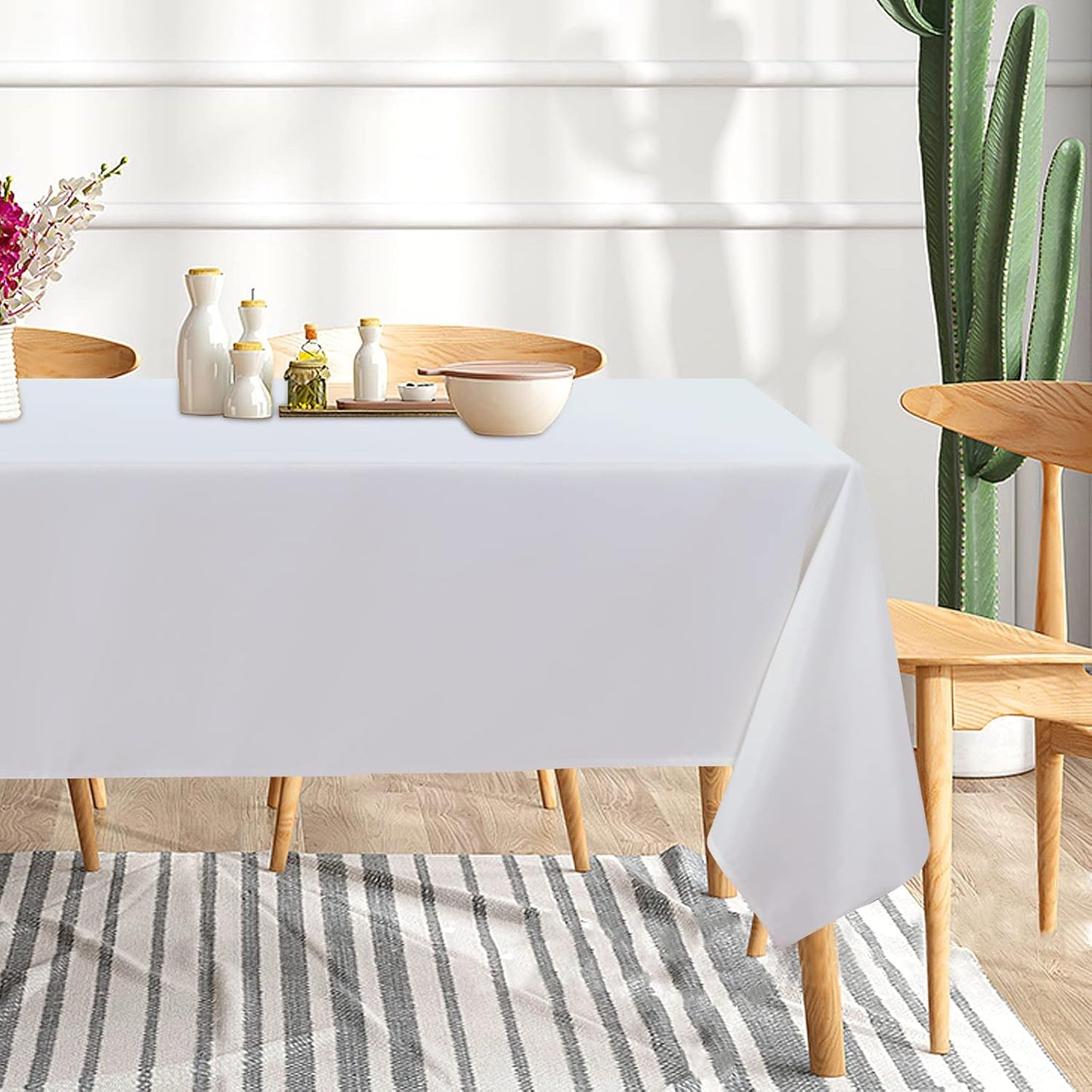 sancua 8 Pack White Tablecloth 60 x 120 Inch, Rectangle Table Cloth for 8 Feet Tables - Stain and Wrinkle Resistant Washable Polyester Table Cover for Dining Tables, Buffet Parties and Camping