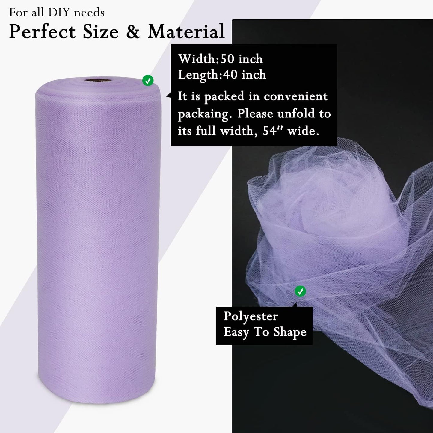Lavender Tulle Fabric Rolls 54 Inch by 40 Yards Tulle Bolt Spool for Wedding Decorations DIY Tutu Baby Shower Table Skirt Ceiling Decor Birthday Party Craft Supplies