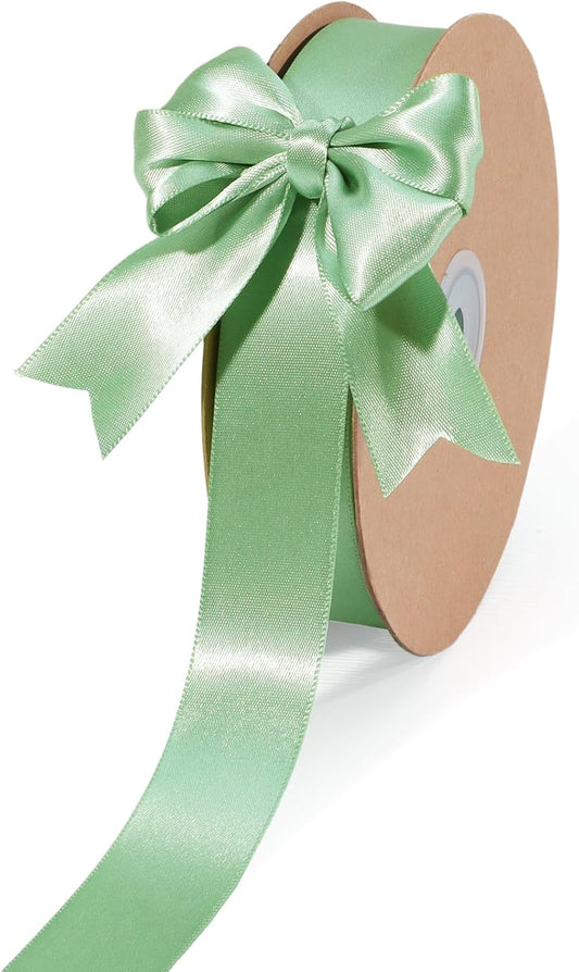 LaRibbons Sage Green Ribbon 1 Inch 25 Yards Luxury Double Faced Green Silk Ribbon for Flower Bouquet Crafts Gift Wrapping Wedding Party Decoration
