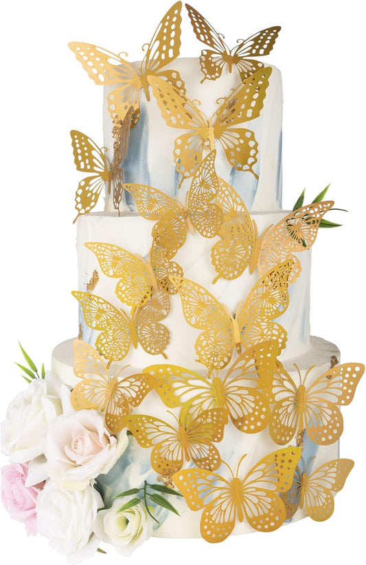 Gyufise Laser Gold Butterfly Cupcake Toppers Hollow Art 3D Butterfly Cupcake Decorations Baby Shower Wedding Anniversary Kids Birthday Party Cake Wall Decorations Supplies 36Pcs