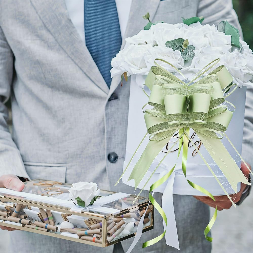 WEWILUCK Bows for Gift Wrapping, Sage Green Gift Bow for Presents, Gift Baskets, Gift Bags, Gift Boxes, Christmas, Easter, Birthdays, Baby showers(6 inches, 15PCS)