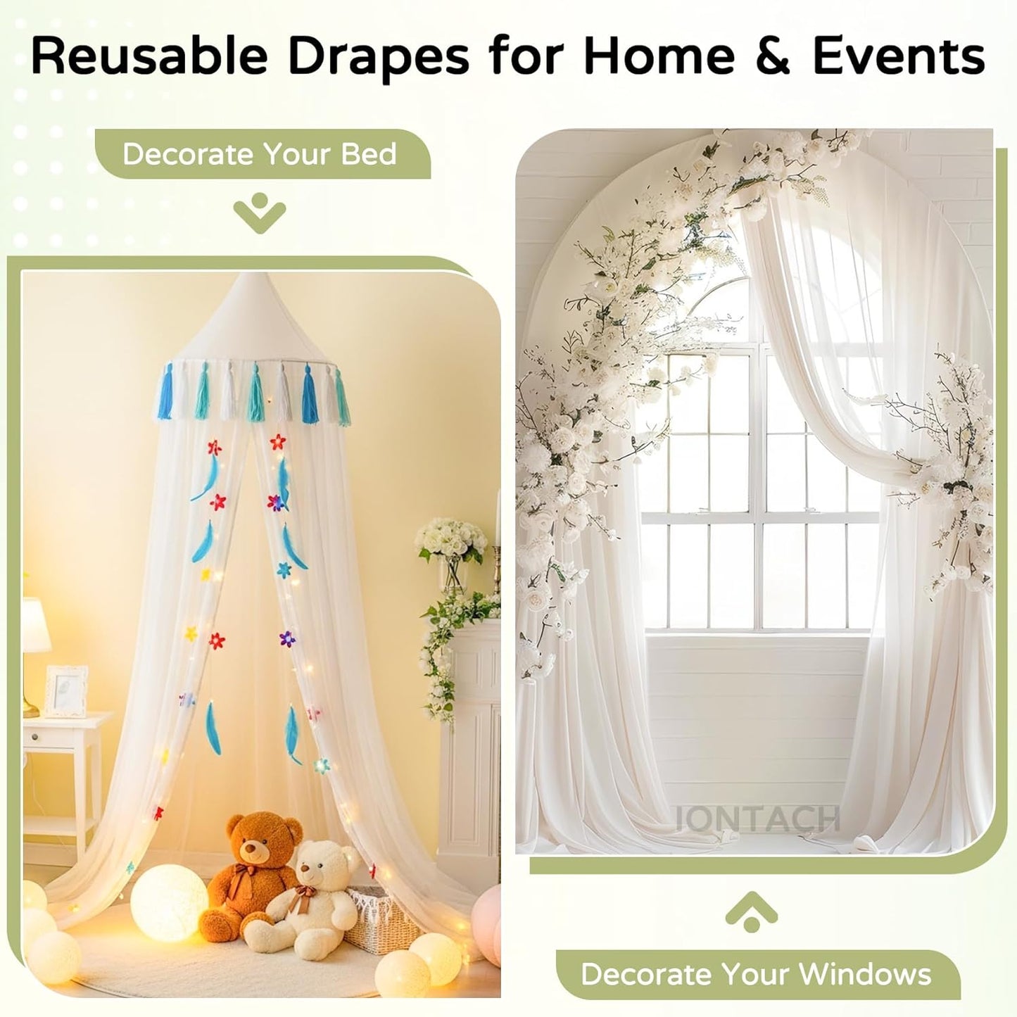 Wedding Arch Draping Fabric 29" x 19Ft Sheer Drapes for Backdrop Wedding Ceremony Reception Ceiling Decor Curtain Baby Bridal Shower Decoration (Ivory, 1 Panel)