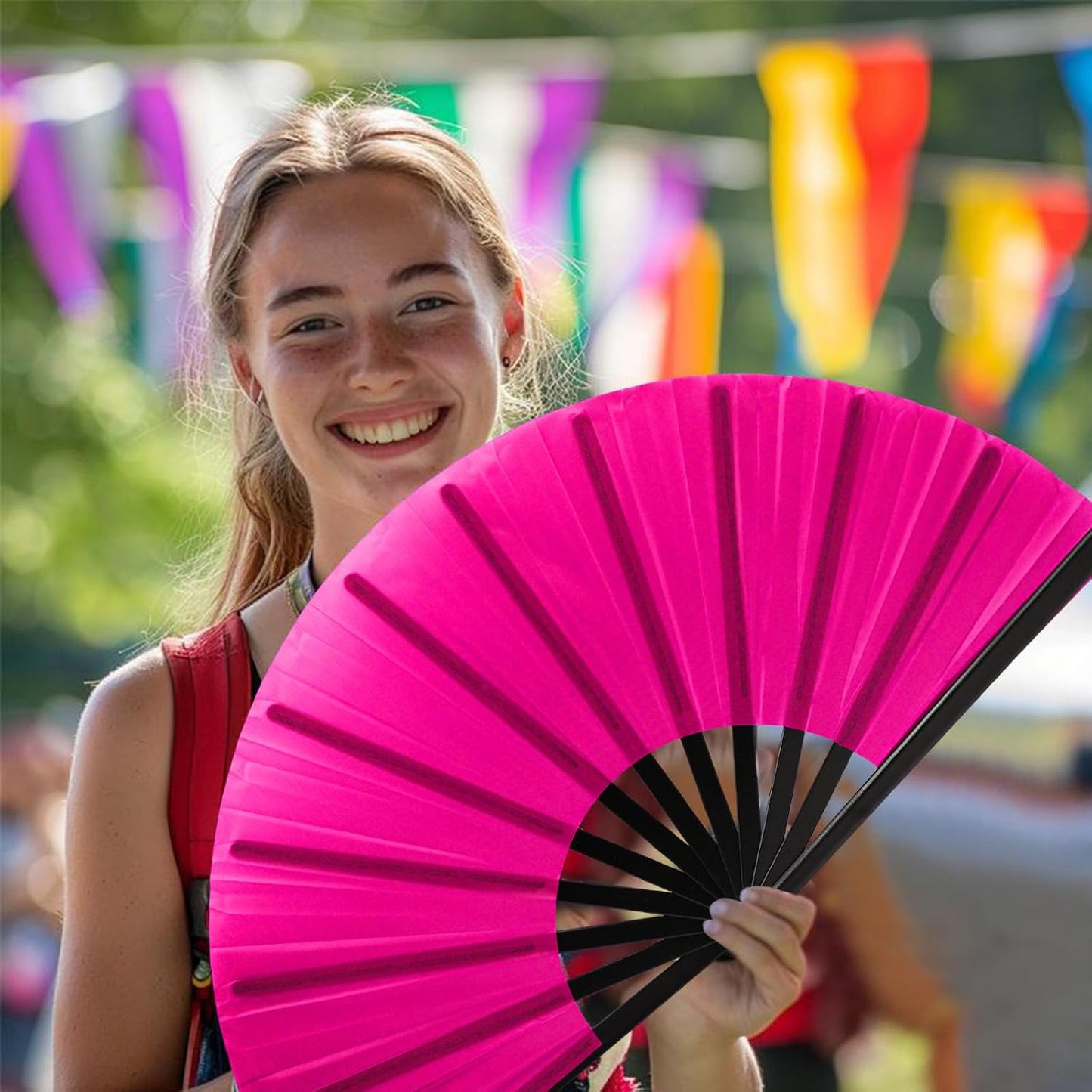 13inch Large Rave Fan Popping Clacking Fans for Line Dancing,Hand Fans for Women Foldable,Boots on The Ground Fan,Portable for Outdoor,Wedding,Party,Decoration (1pcs Pink)