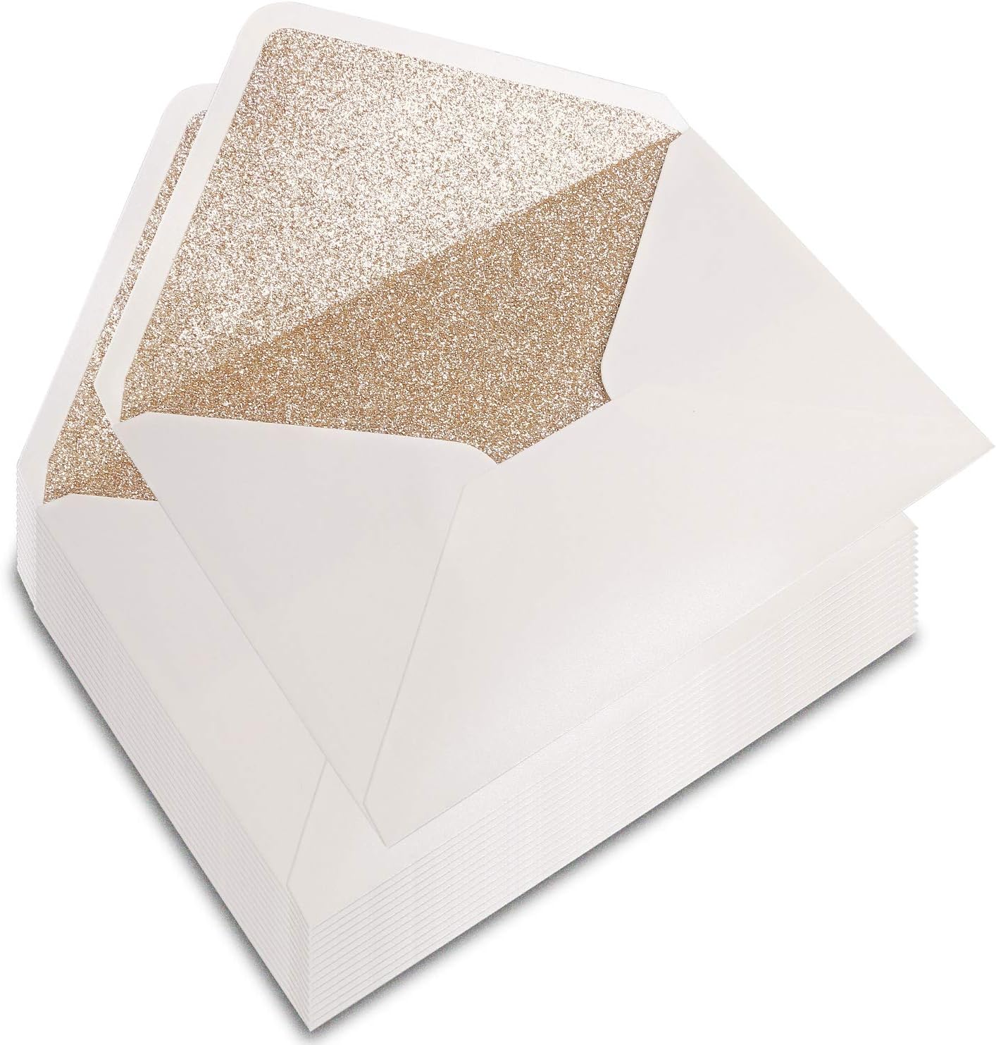PONATIA 50 Pieces/Lot A7 Envelopes, 5.25 x 7.5'' Gold Glitter Shinny Envelopes, Perfect for 5x7'' Weddings, Invitation Cards,Graduation Invite