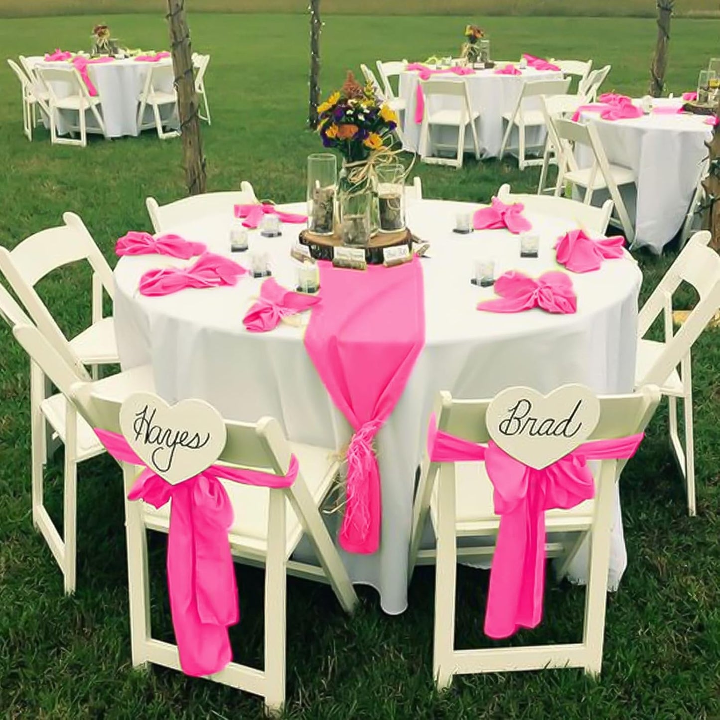 60 PCS Hot Pink Satin Chair Sashes Bows Universal Chair Cover for Wedding Reception Restaurant Event Decoration Banquet,Party,Hotel Event Decorations (7 x 108 inch)