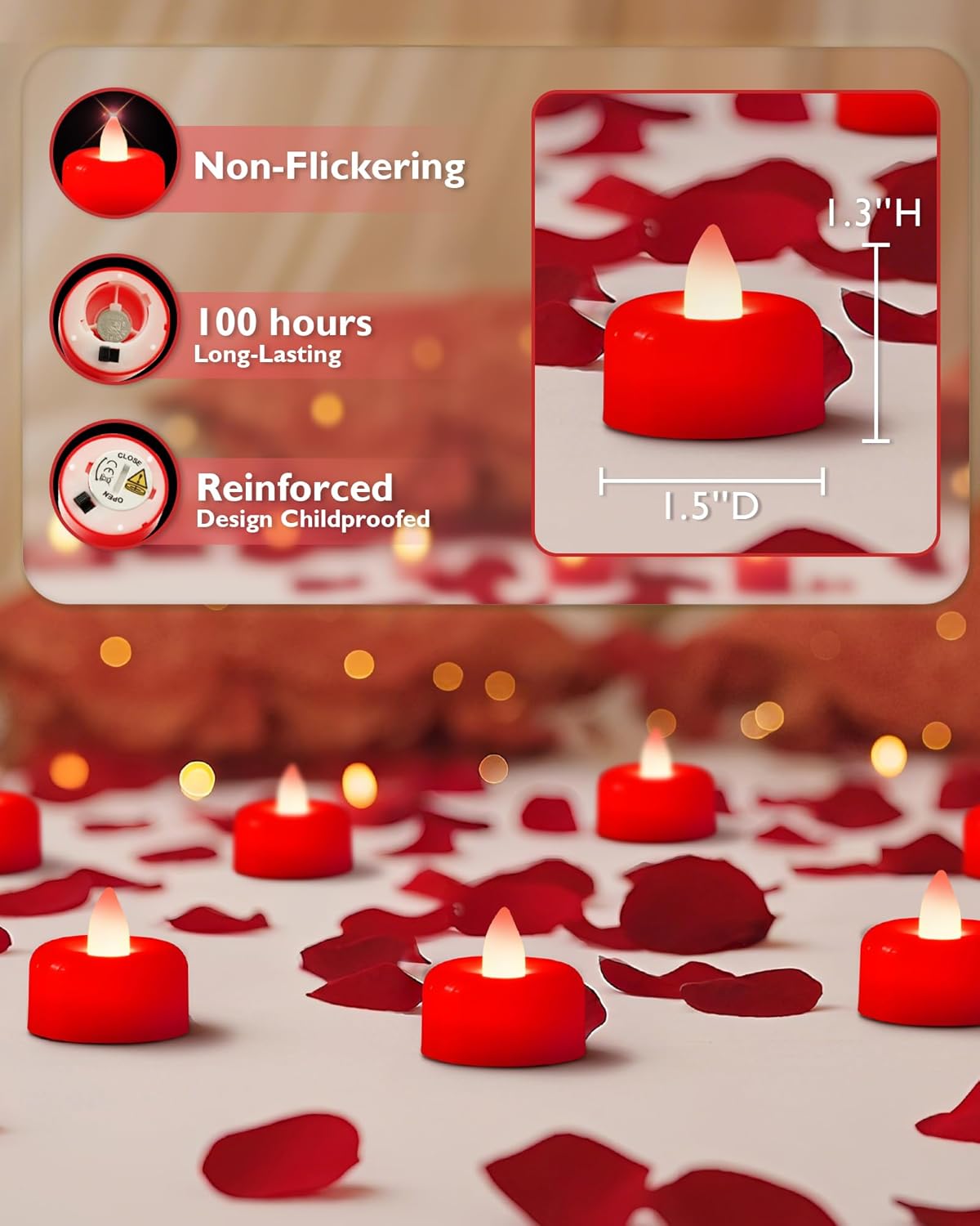 Amagic 12 Pack Red Flameless LED Tea Lights Candles Battery Operated, Electric Fake Tealight Candles for Votive, Wedding, Table Centerpiece, Party, Aniversary, Proposal, Halloween, Christmas