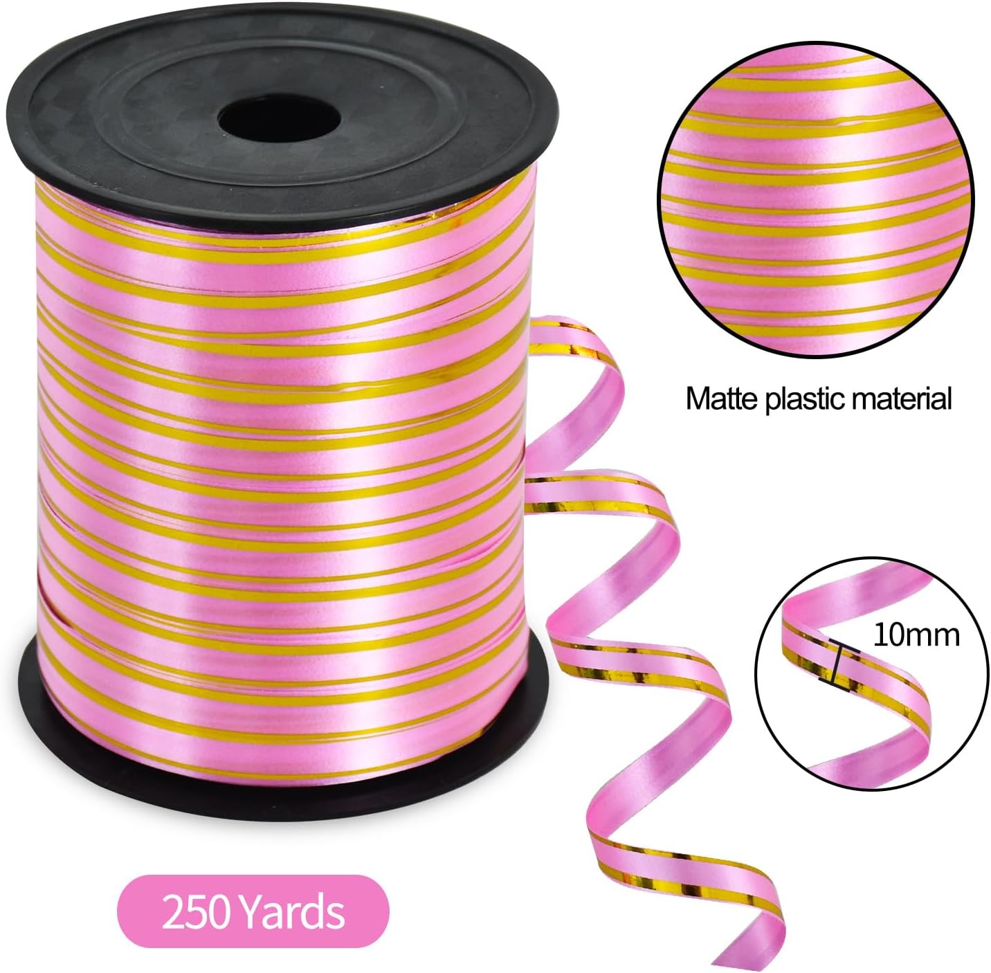 TONIFUL Curling Ribbon-Pink Gold Balloon Curling Ribbons-250 Yards Balloon String for DIY Decor,Gift Wrapping,Ribbons and Bows for Christmas New Year Birthday Gifts Graduation Supplies