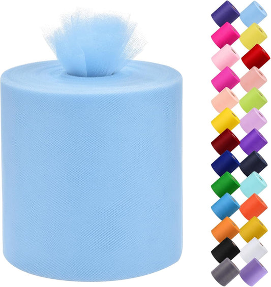 Tulle Fabric Roll, 6” by 200 Yards (600FT) Tulle Organza Fabric Spool for DIY Tutu Skirt Baby Shower Decor Wedding Backdrop Crafts Birthday Party Supplies(Aqua Blue)