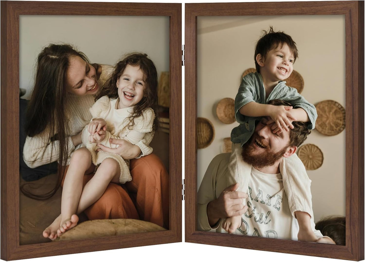 decorUhome Double 8x10 Picture Frame Vertical, Engineered Wood Bifold Photo Frame with Plexiglass for Tabletop Display, 8x10, Brown