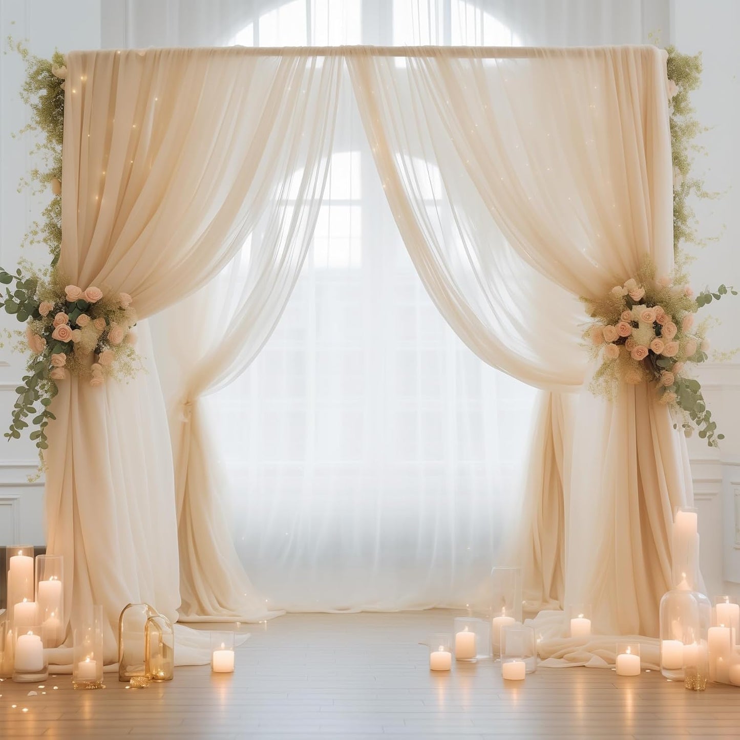 20x10 Champagne Tulle Backdrop Curtains for Parties, Sheer Backdrop Curtain Wedding Photo Backdrop Drapes for Baby Shower Photography Birthday Party