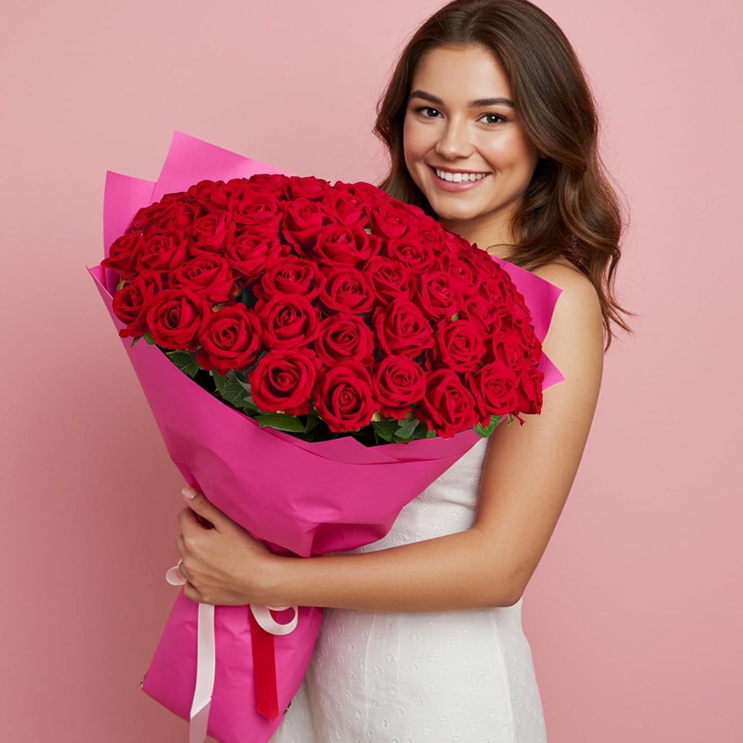 Auihiay 54PCS Red Roses Artificial Flower, Fake Silk Roses, Artificial Roses Bulk for Wedding Decorations Table Centerpieces, Mother's Day Valentine's Day Home Decor