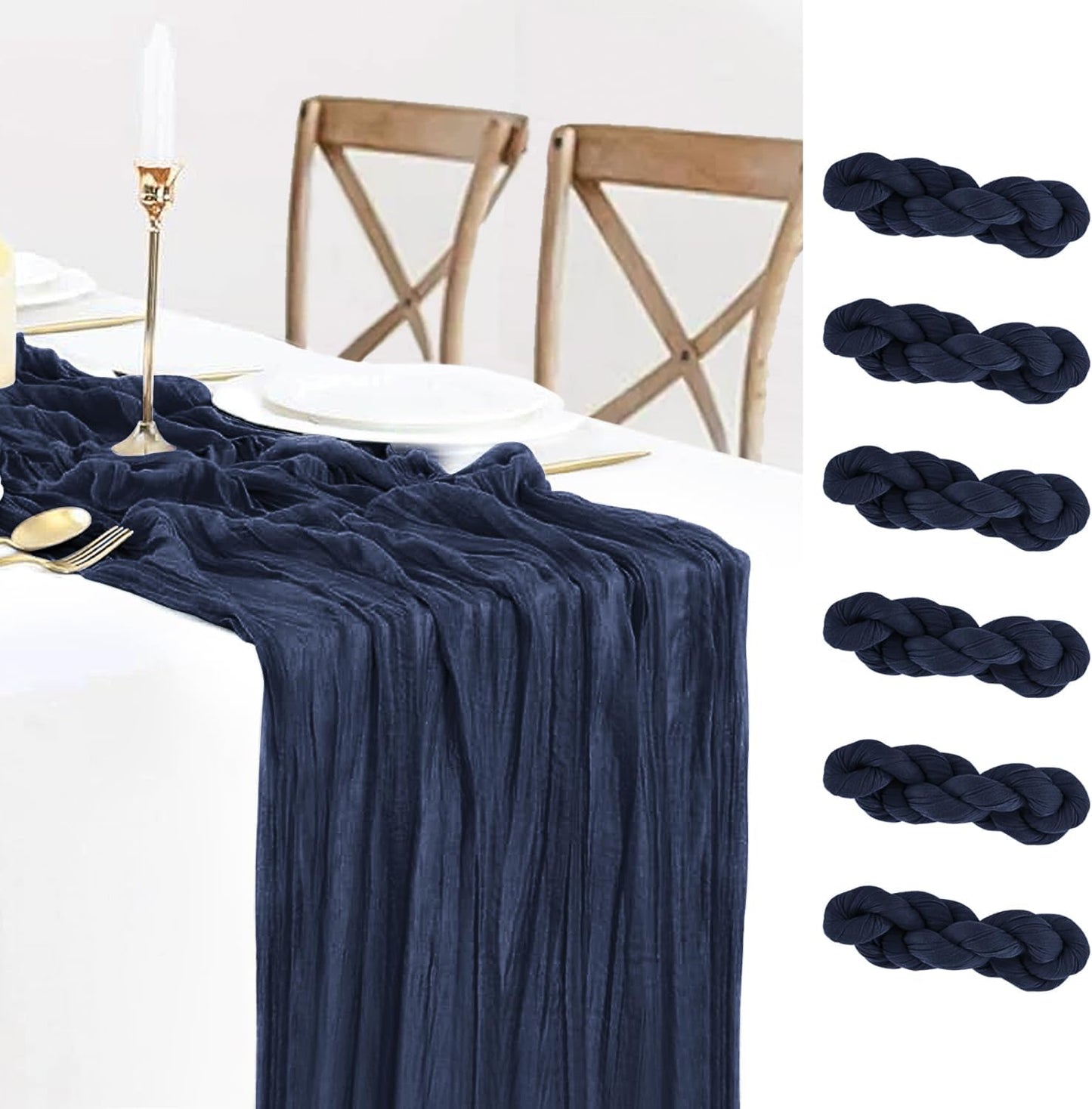 6 Pack Navy Blue Cheesecloth Table Runner Summer 10FT Sheer Navy Cheese Cloth Table Runners Boho Gauze 120 Inches Summer Table Decorations for Wedding Bridal Baby Shower Tea Party Decor