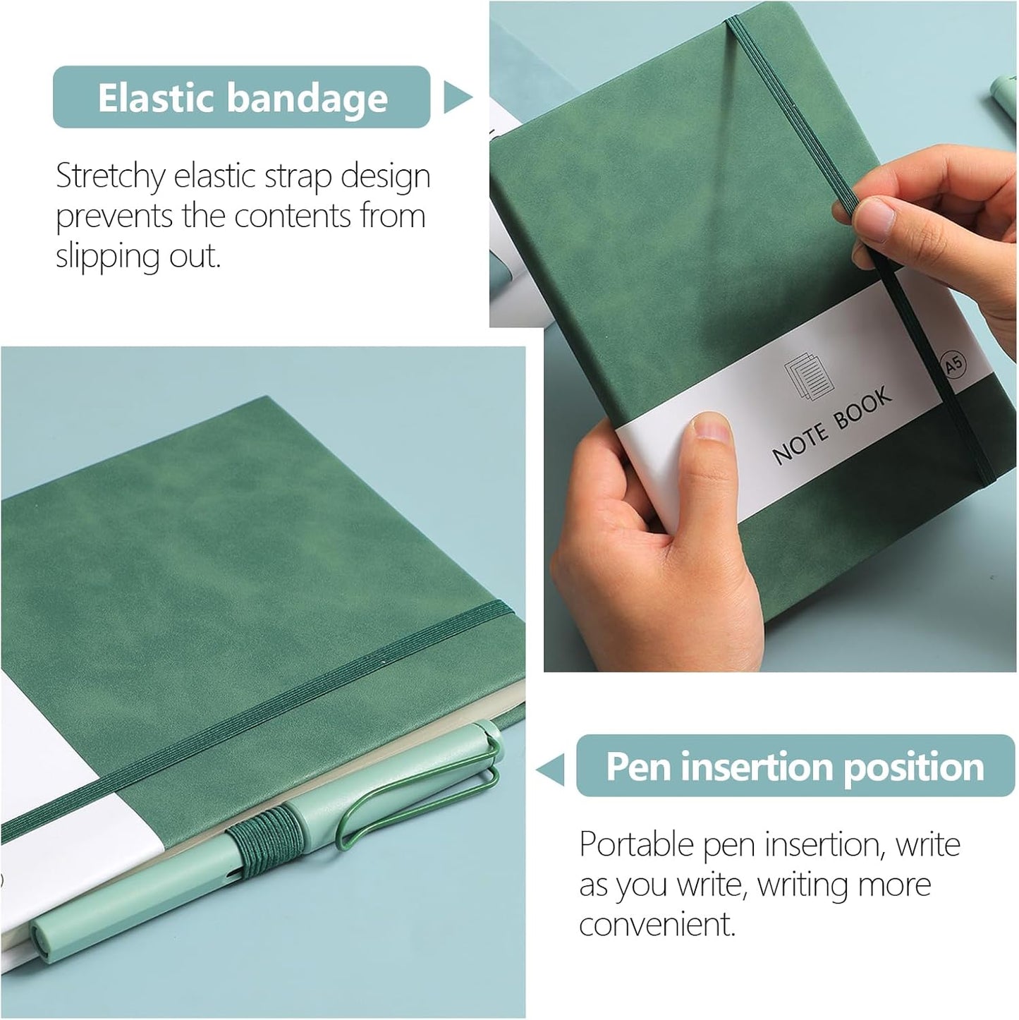 Personalized Notebook Custom Journal Notebook PU Leather A5 Can Customized with Logo/Text/Image- 192 Lined Pages 8.3 x 5.9 Inch, Pen Loop, Elastic Band, Black Hardcover