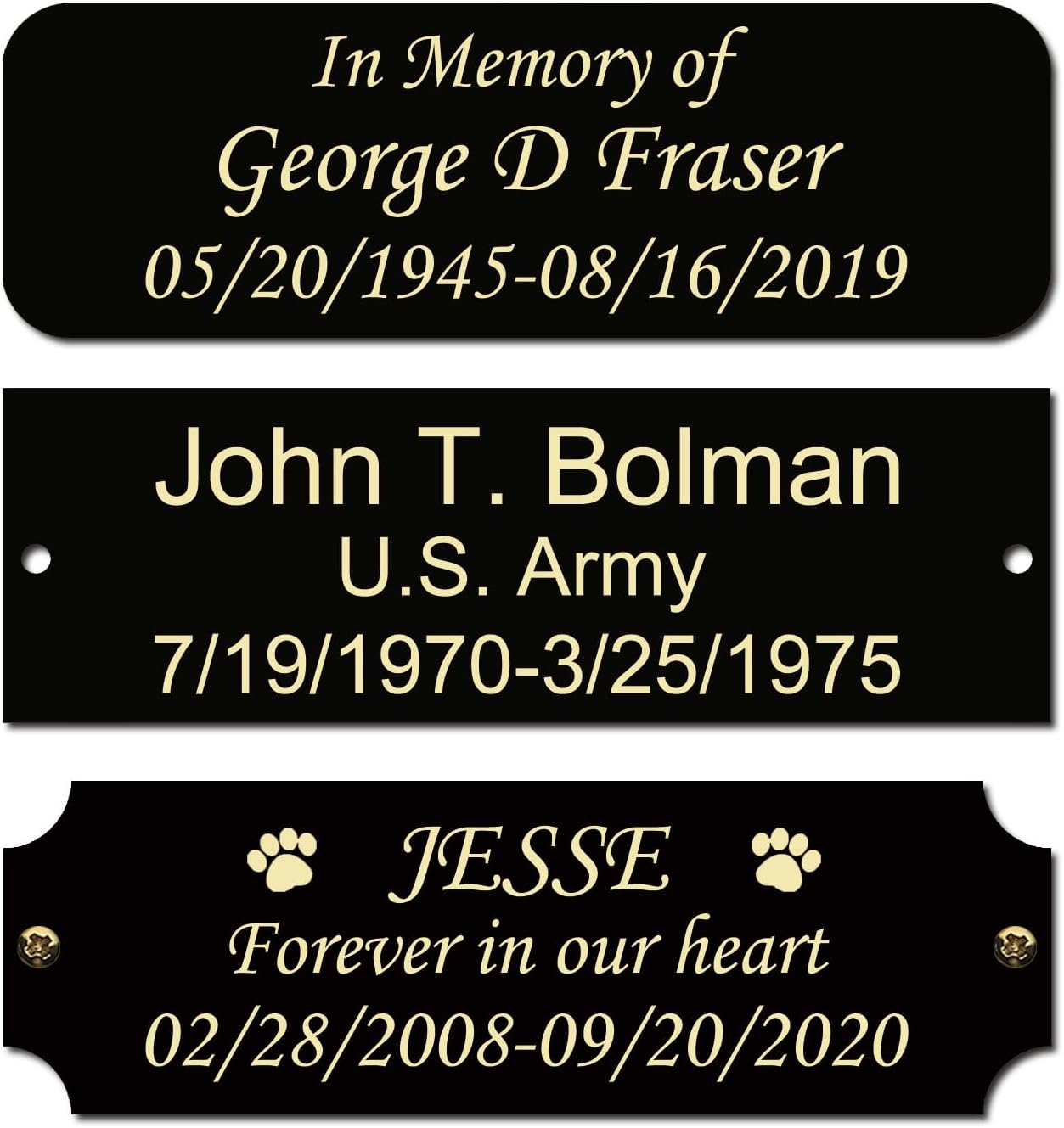 3" W x 1" H Personalized Custom Engraved Solid Brass Plate Frame Name Label Art Tag for Frames with Adhesive Backing or Screws Black