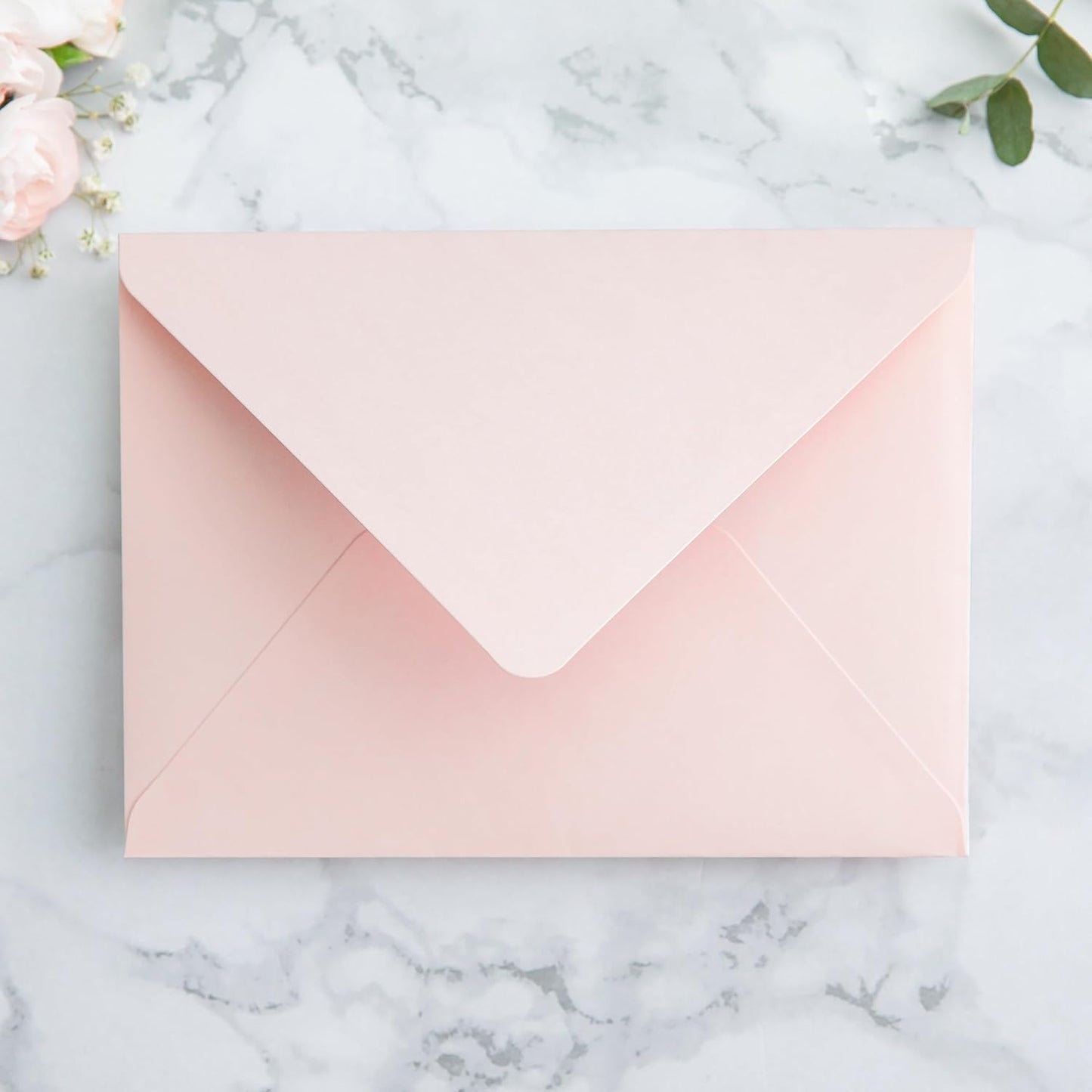 PONATIA 50PCS A7 Euro Flap Envelopes, 5.25 x 7.25'' Blush Pink Flowers Liner Envelopes for 5x7 Wedding Invitations, Photos, Postcards, Greeting Cards, Christmas Gift Cards, Acrylic Mailing